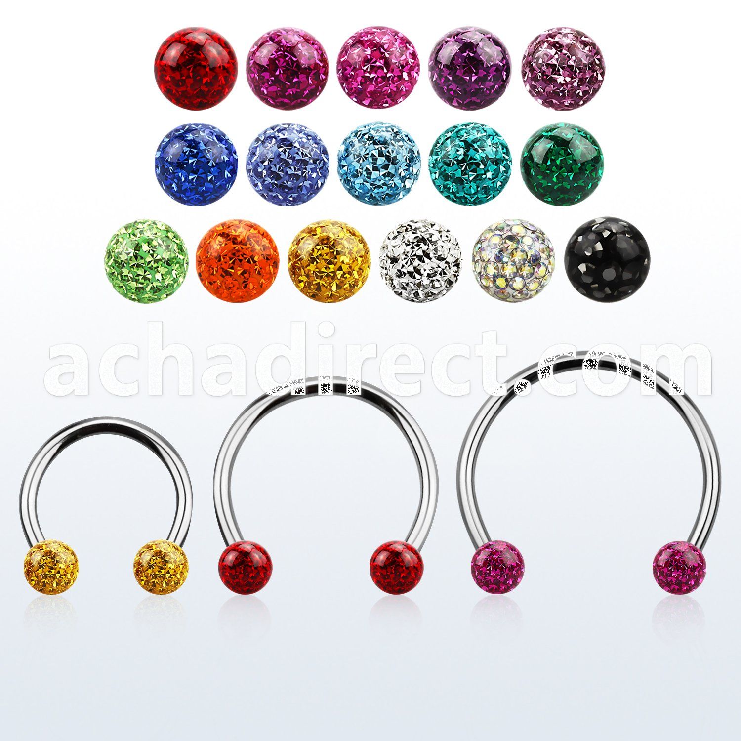 cbefr4l xxl steel circular barbell 16g w 4mm multi crystal balls