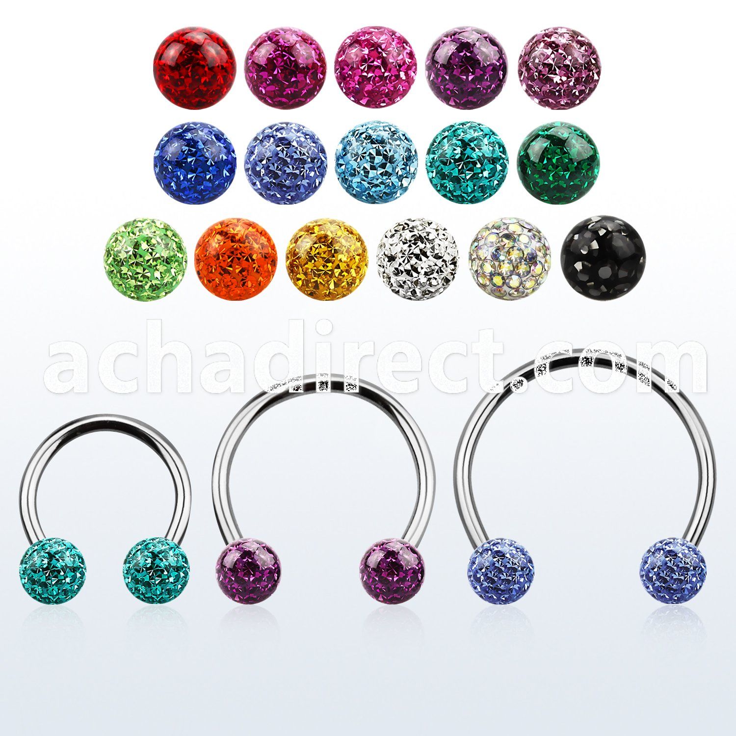 cbefr5l xxl steel circular barbell 16g w 5mm multi crystal balls