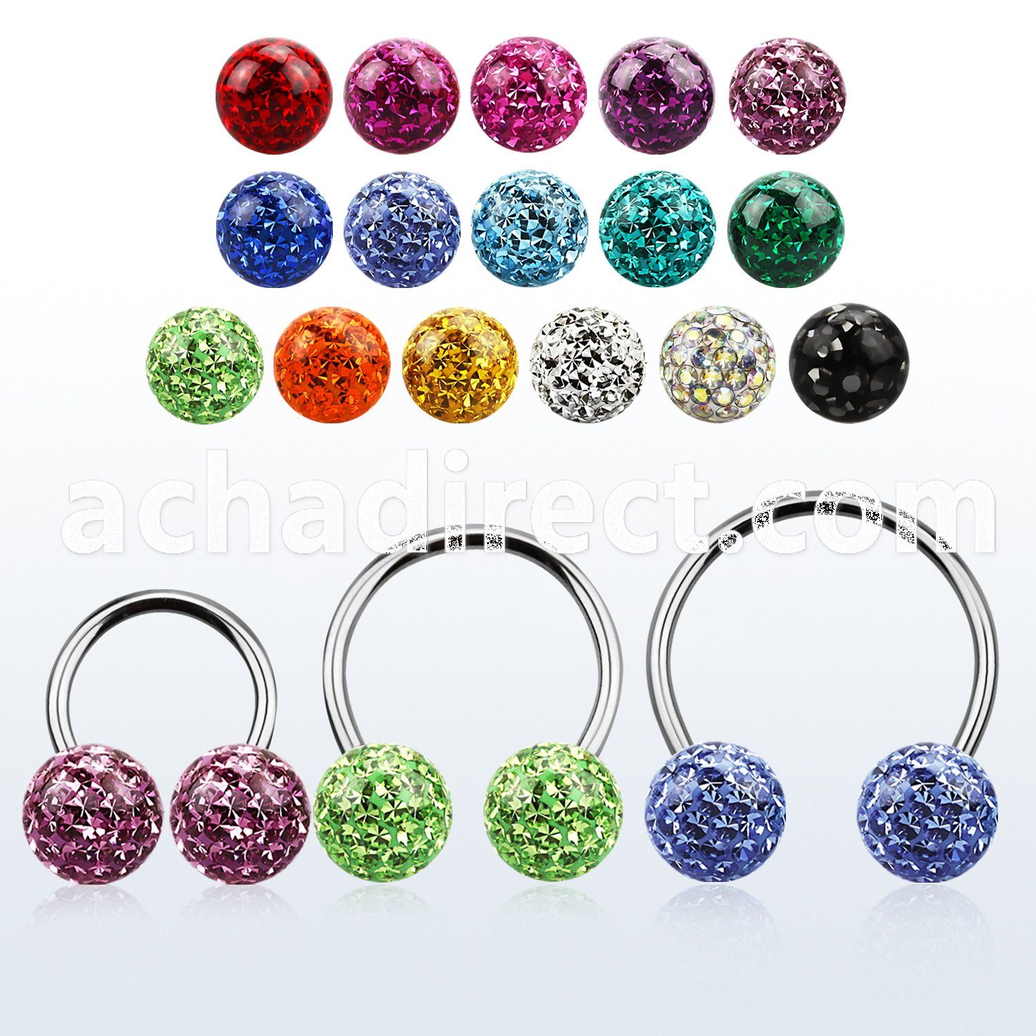 cbefr8l xxl steel circular barbell 16g w 8mm multi crystal balls