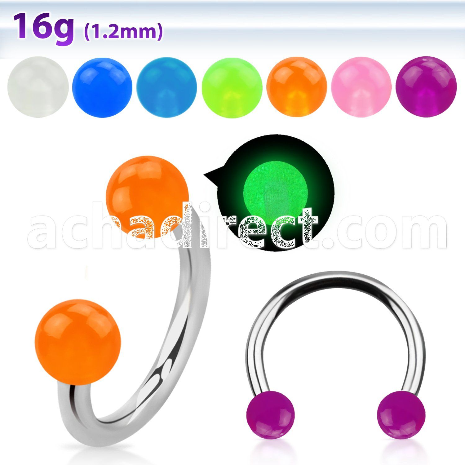 cbeglb 316l steel circular barbell with acrylic luminous ball