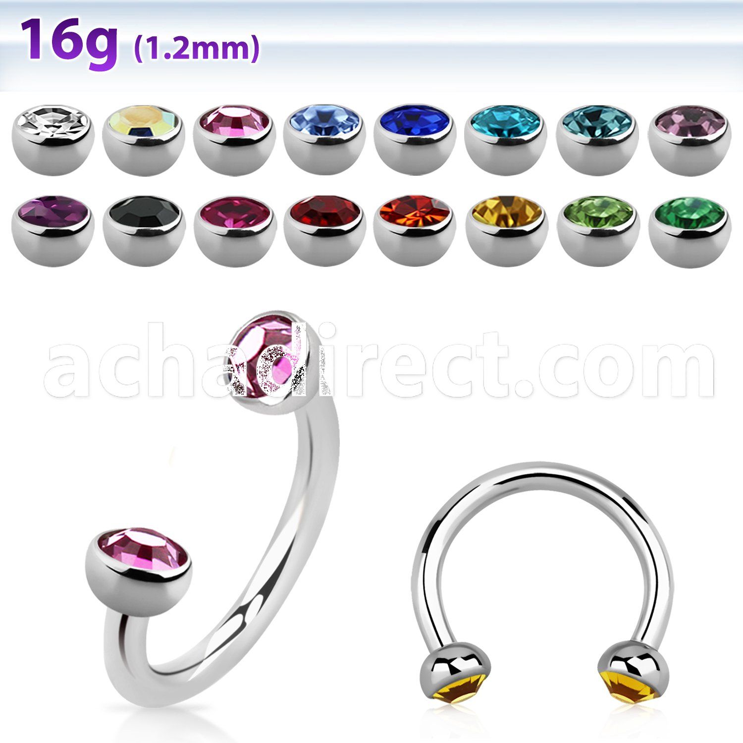 cbehjb3 316l steel circular barbell with two 3mm bezel set balls