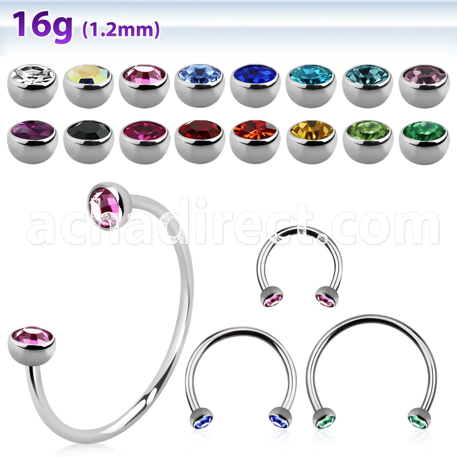 cbehjb3l xxl steel circular barbell, 16g w 3mm half jewel balls