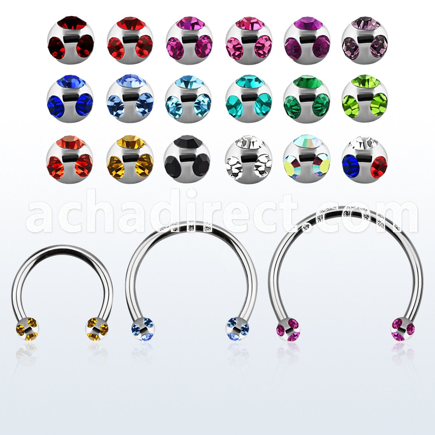 cbemj3l xxl steel circular barbell 16g 3mm steel multijewel ball