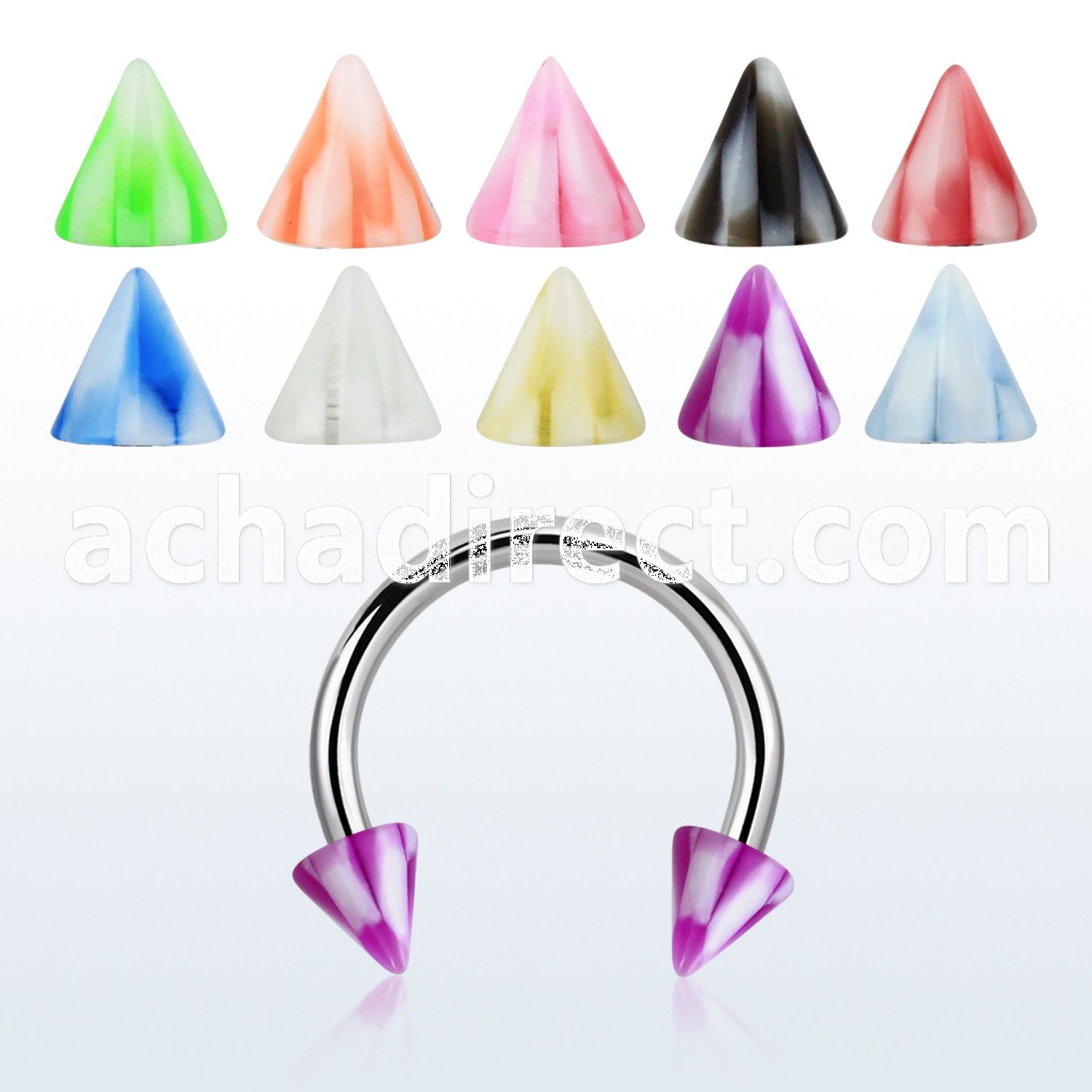 cbenck 316l steel circular barbell with acrylic checkered cone