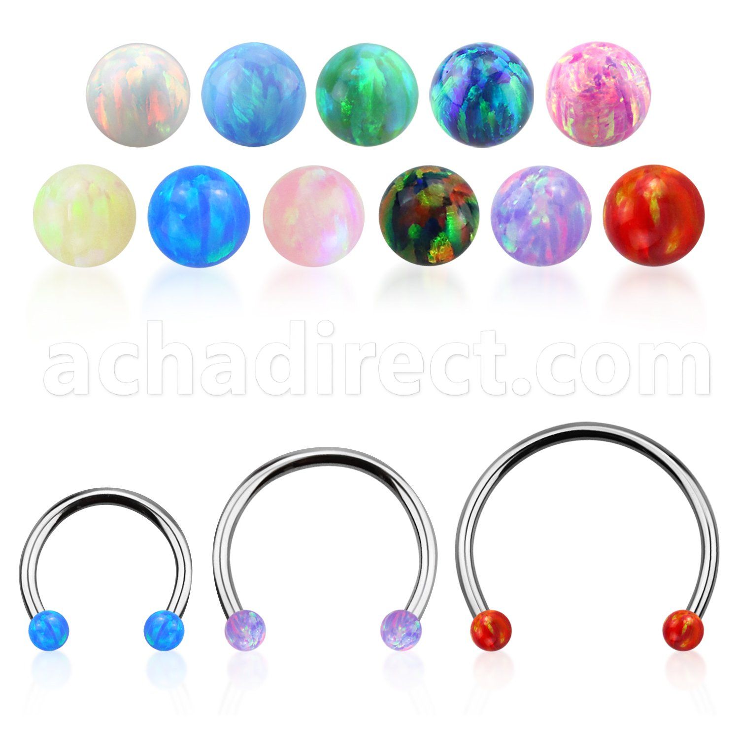 cbeop3l xxl steel circular barbell, 16g w 3mm opal balls