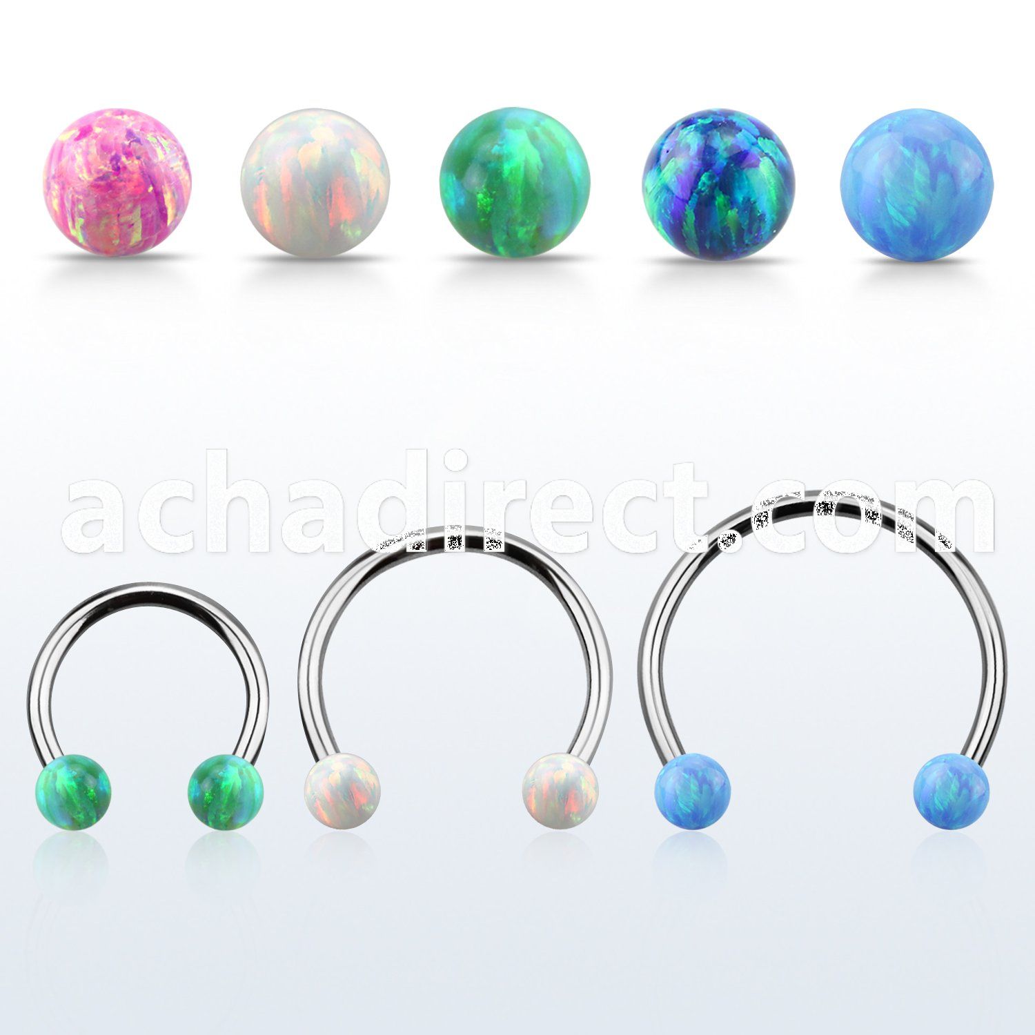 cbeop4l xxl steel circular barbell, 16g w 4mm opal balls