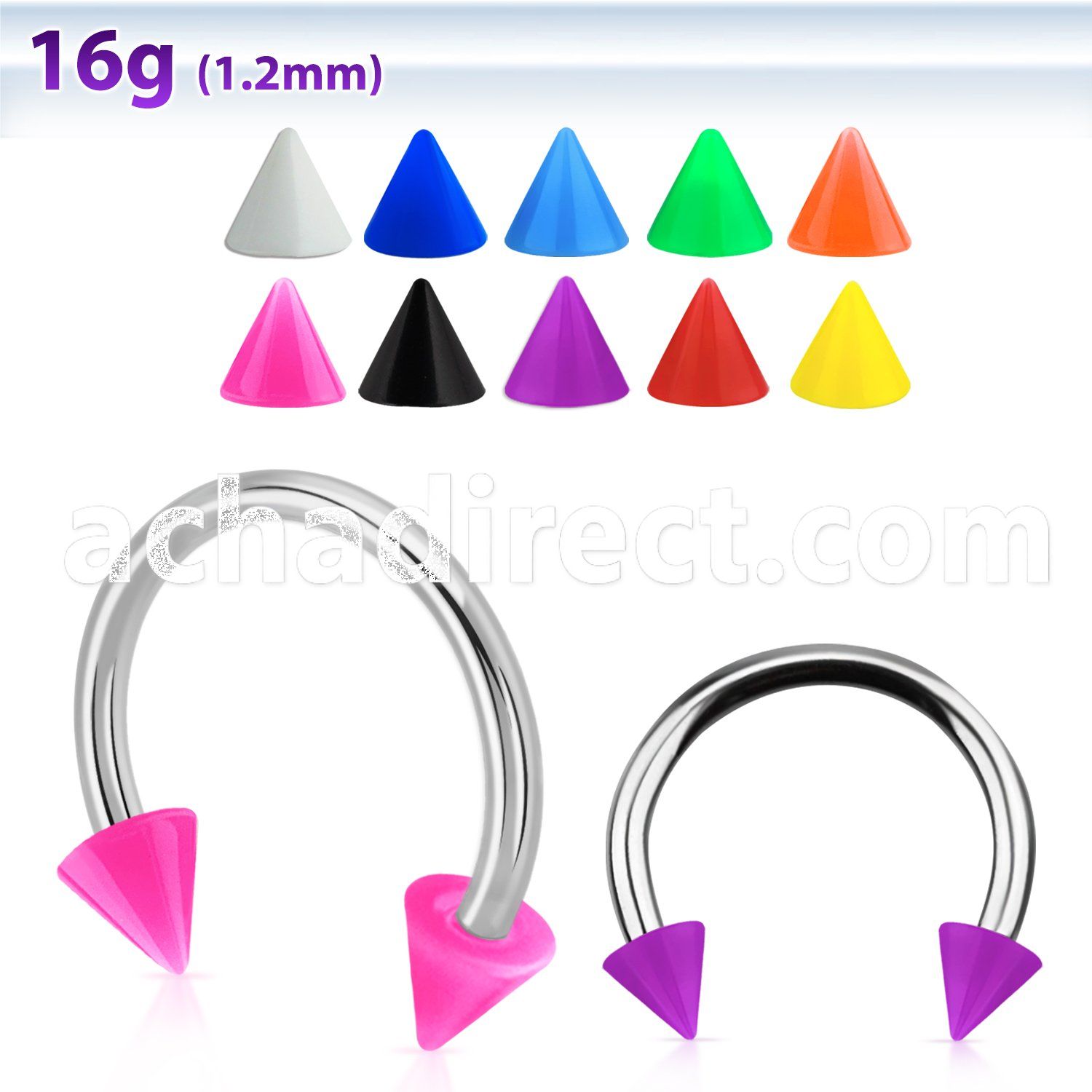 cbesacn 316l circular barbell w solid color acrylic cone