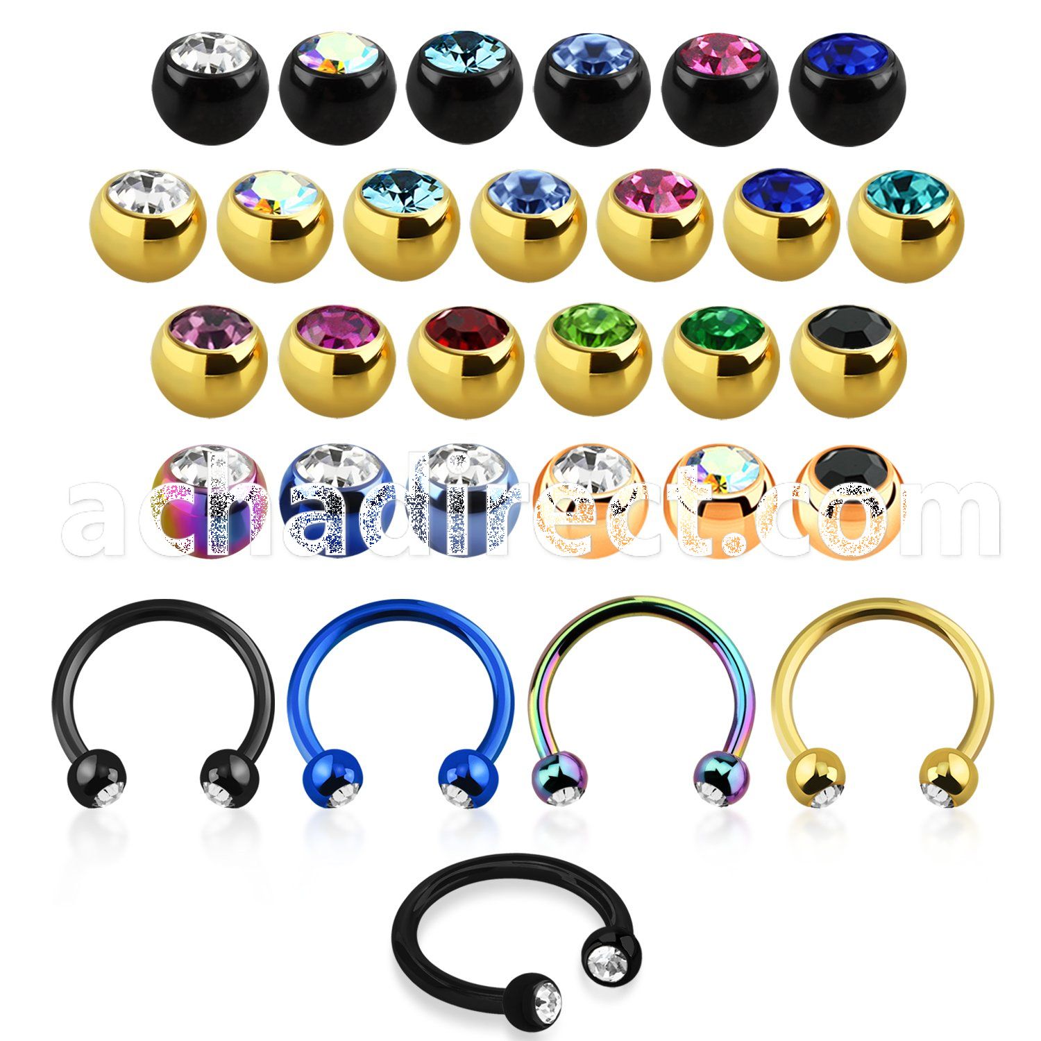cbet2c anodized 316l steel eyebrow banana with bezel ball