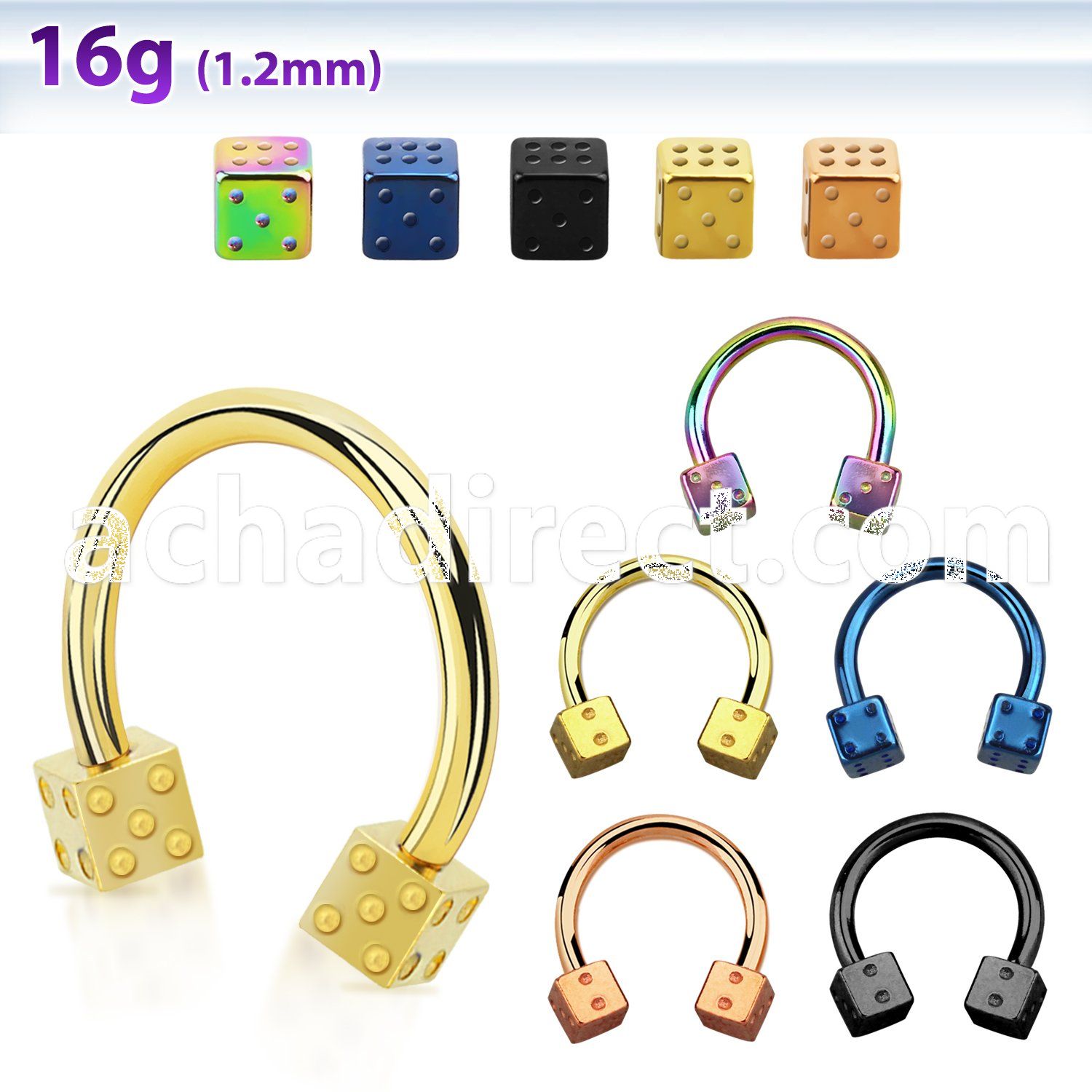 cbetdi anodized 316l steel circular barbell with 3mm dice