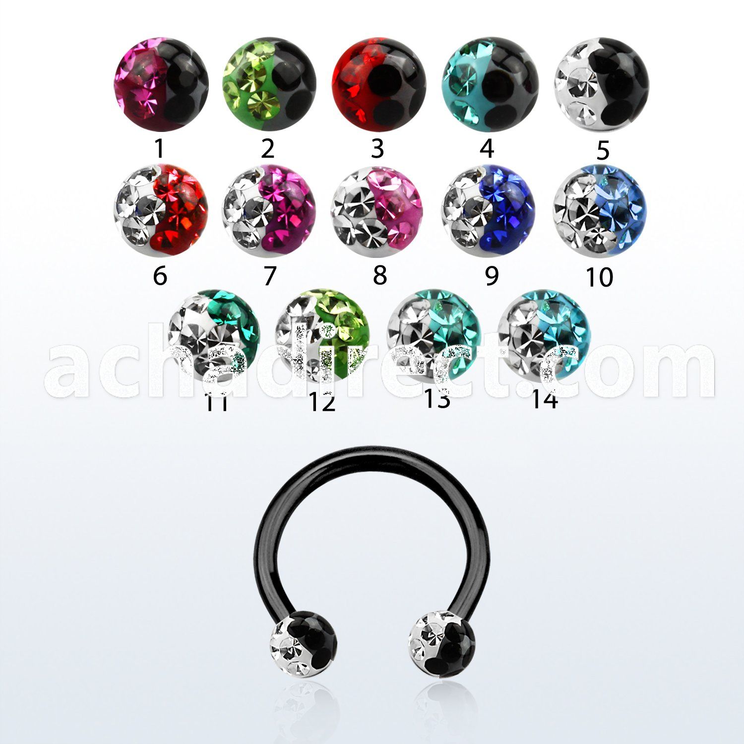 cbetfr3e anodized 316l circular barbell w 2 color crystal ball