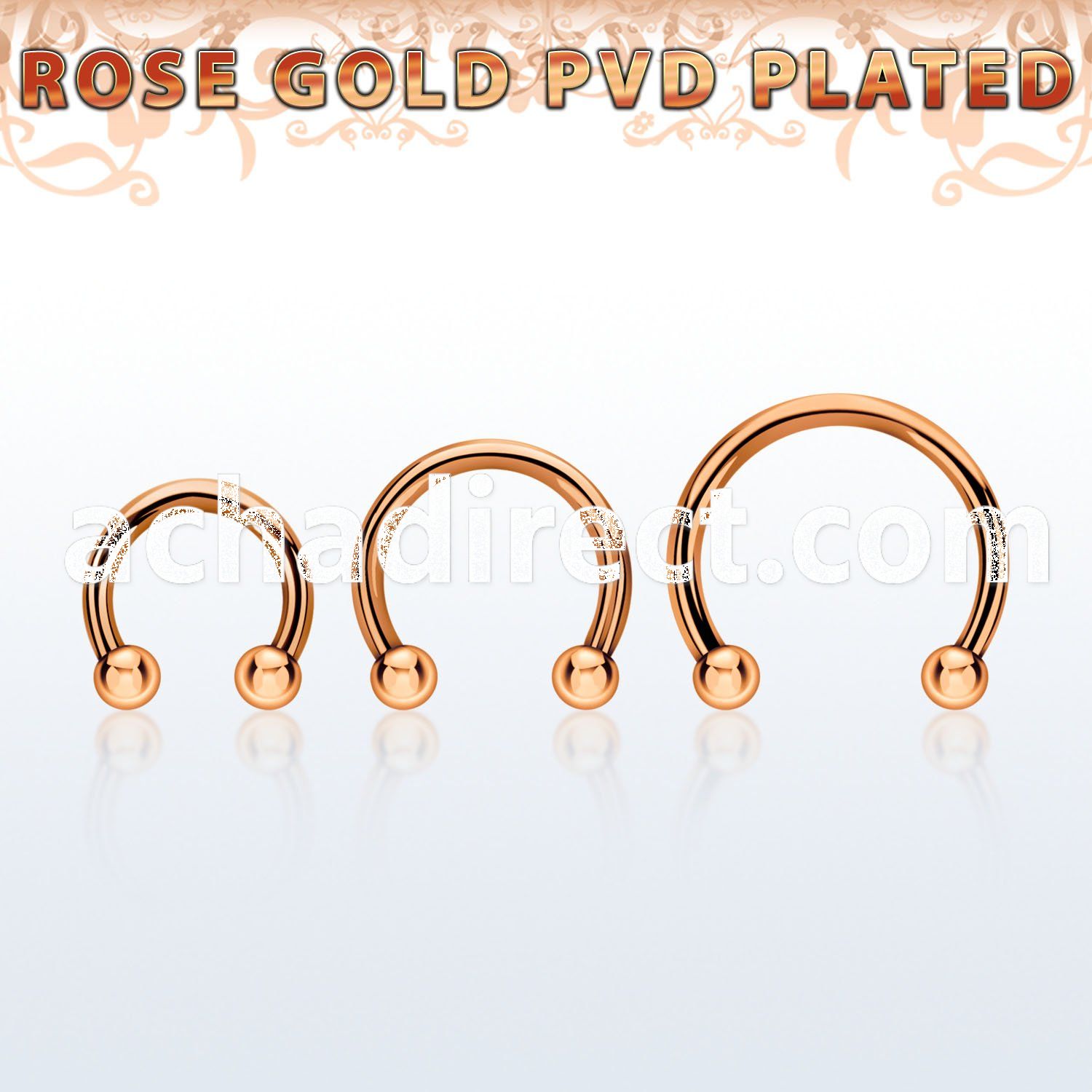 cbettb25 rose gold steel circular barbell w 2 2.5mm balls