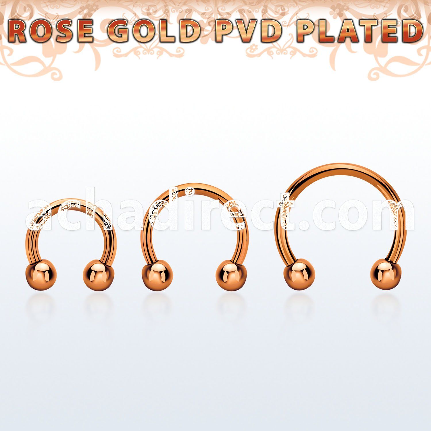 cbettb rose gold 316l steel circular barbell, w two 3mm balls