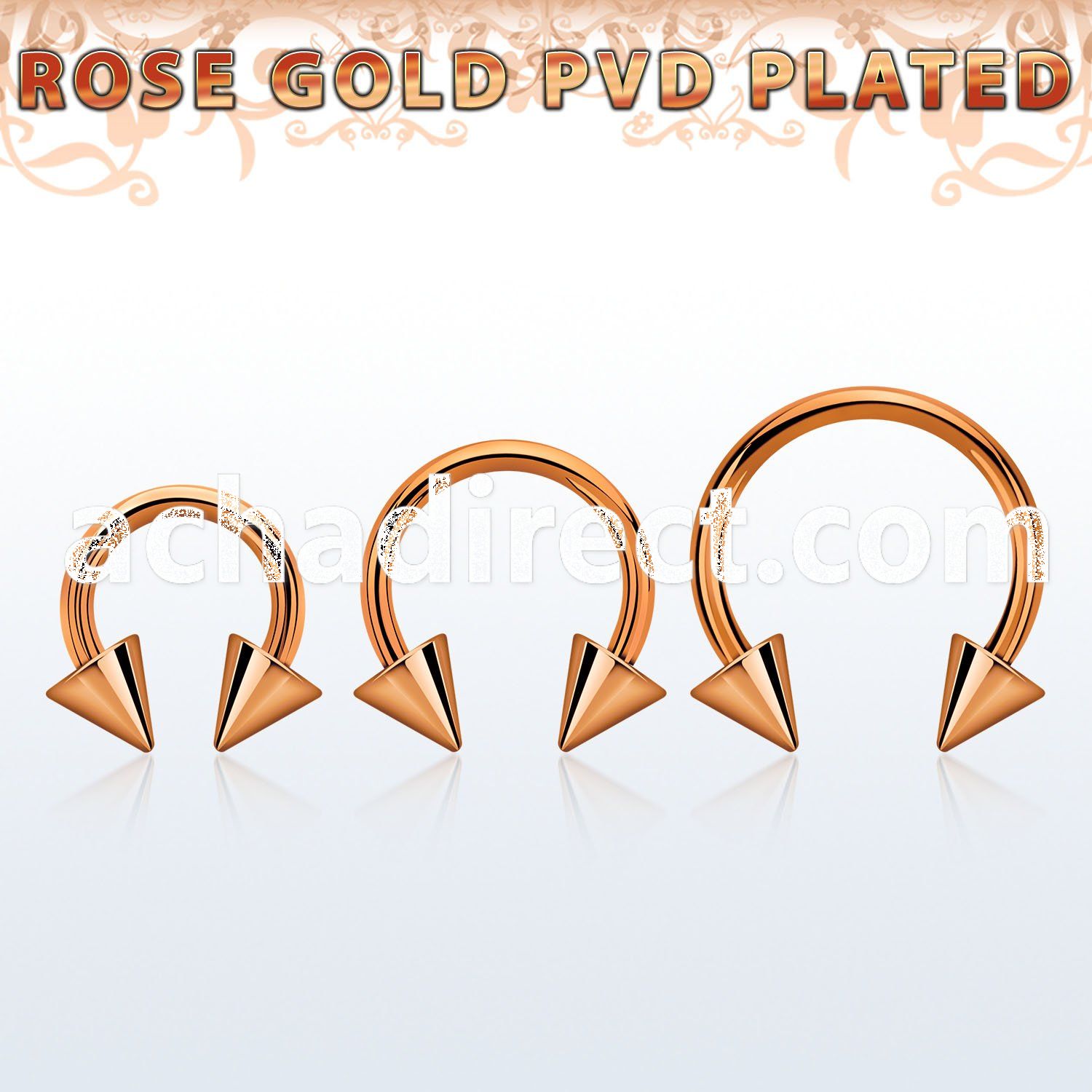 cbettcn4 rose gold pvd plated steel circular barbell w 4mm cones