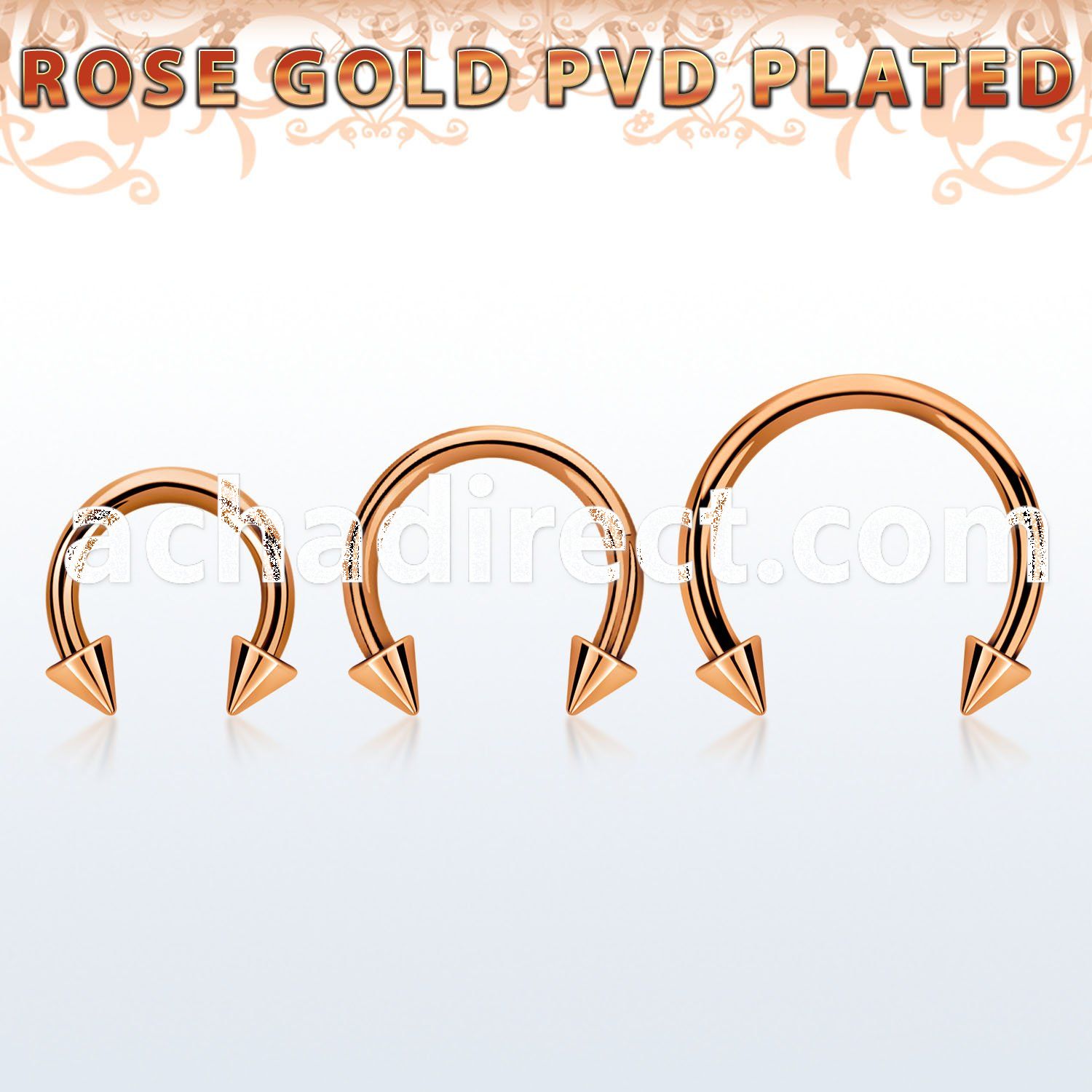 cbettn25 rose gold pvd plated steel circular barbell w 2.5mm cone