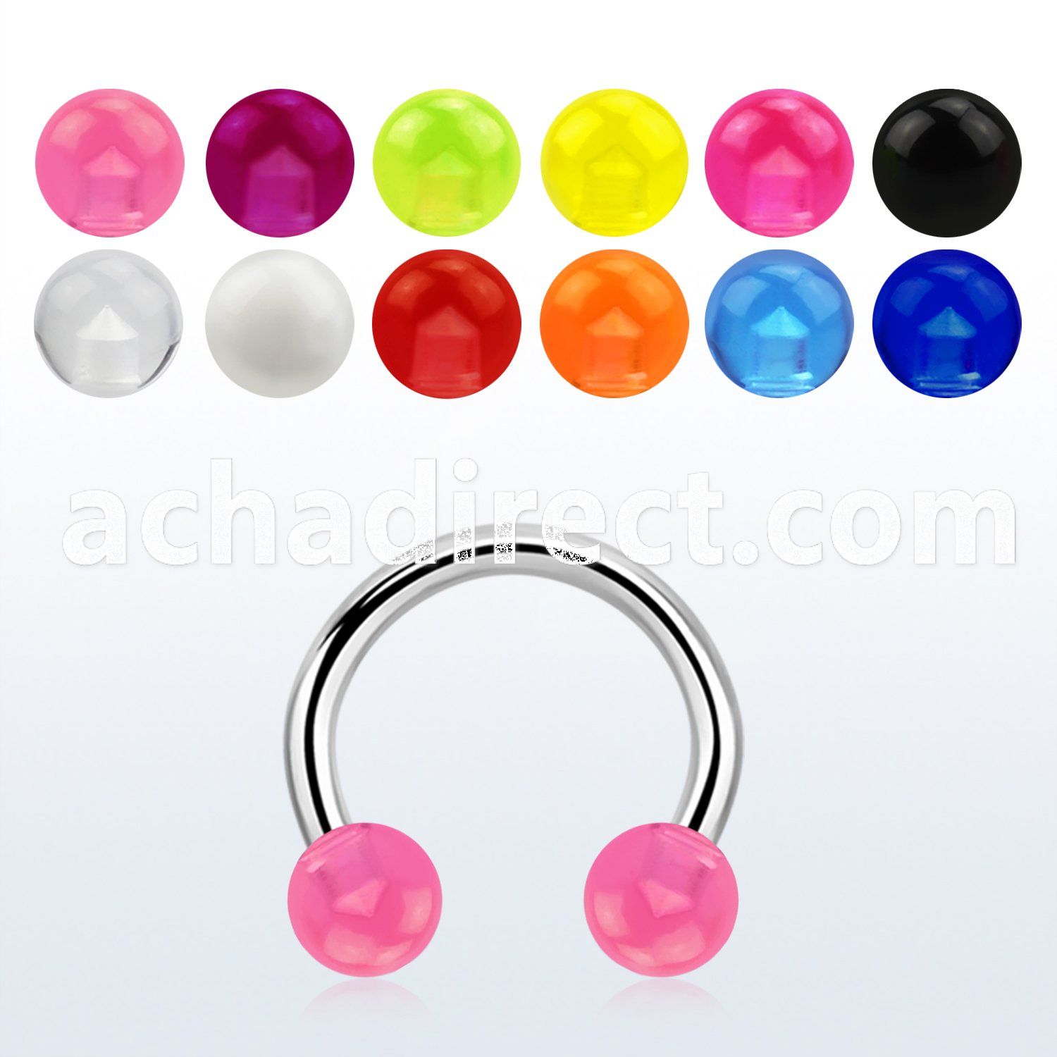 cbeuvb 316l steel circular barbell with acrylic uv ball