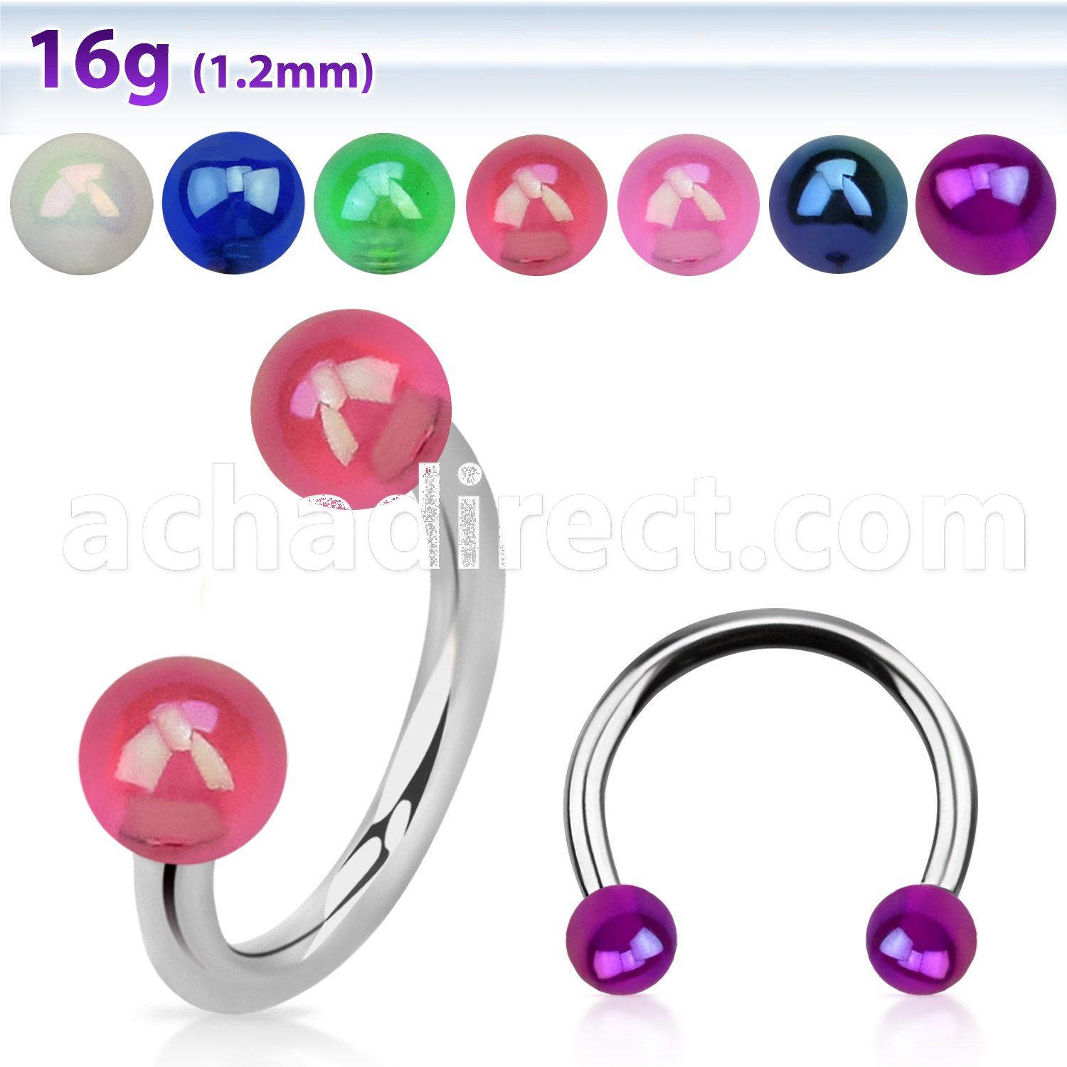 cbeuvbab 316l steel circular barbell w 3mm ab coated acrylic ball