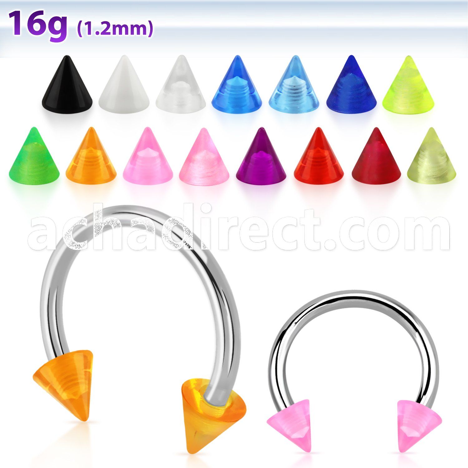 cbeuvcn 316l steel circular barbell with acrylic uv cone