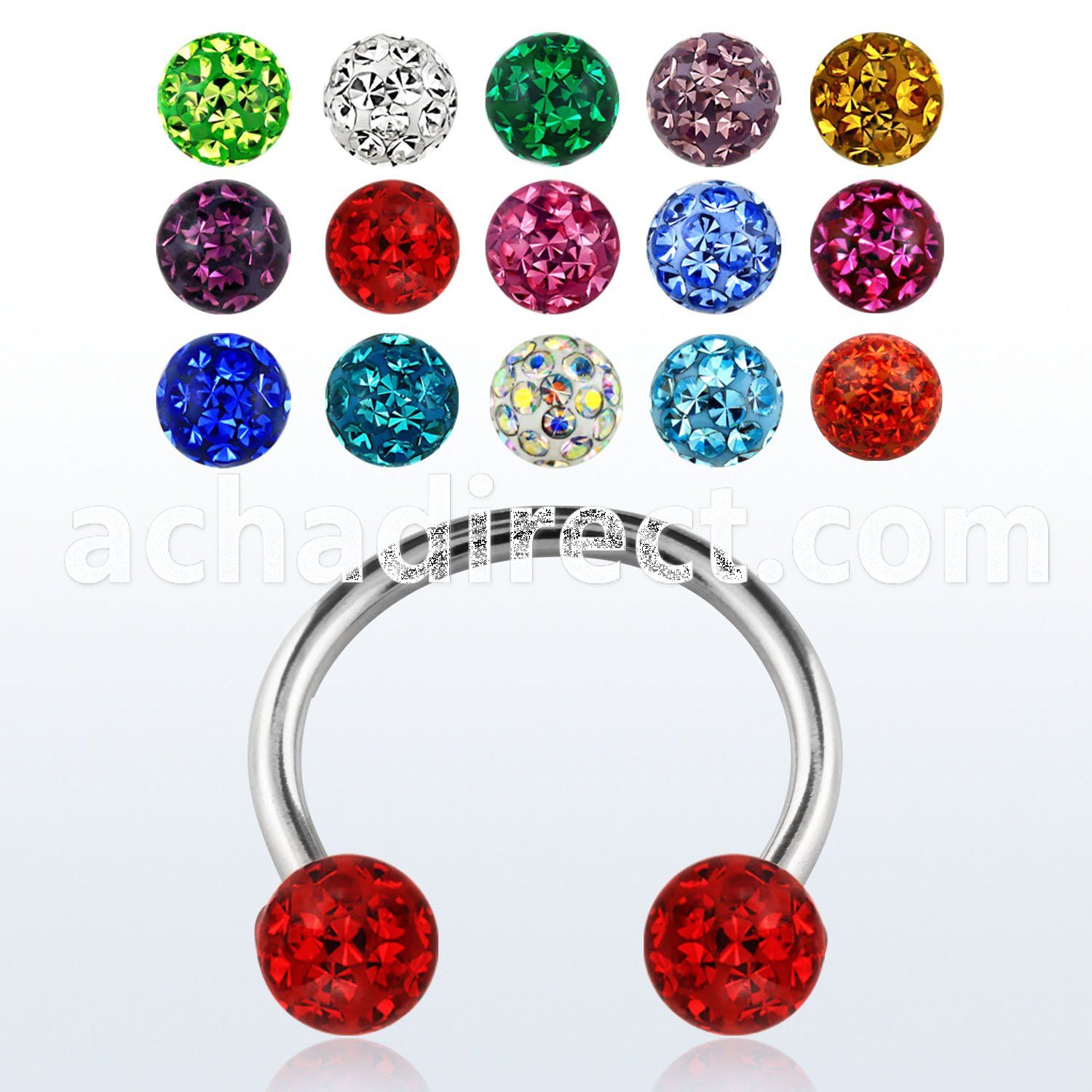cbfr5 316l steel circular barbell w resined multi crystal ball