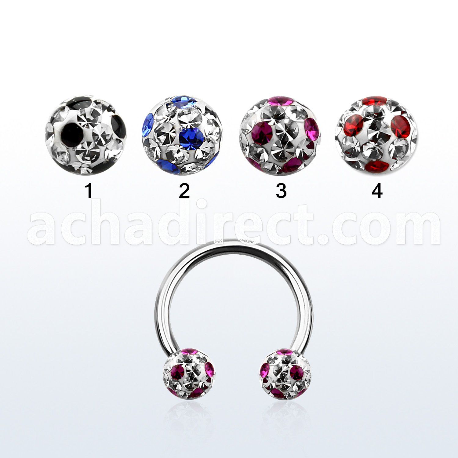 cbfr5a 316l circular barbell with dotted crystal ball
