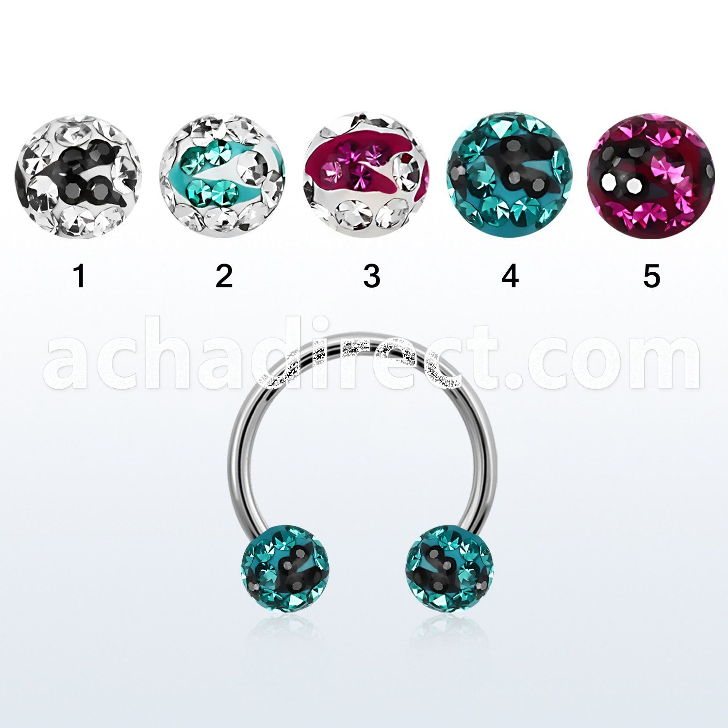 cbfr6c steel circular barbell w 2 6mm multi crystal zebra balls