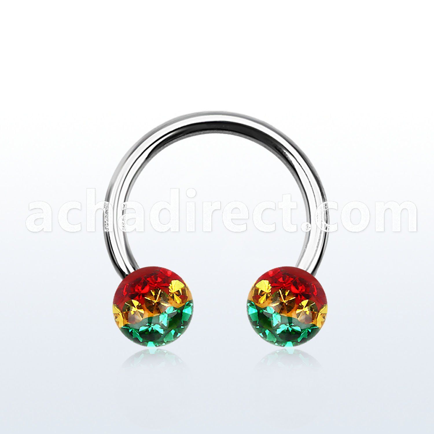 cbfr6r 316l steel circular barbell w rasta multicrystal ball