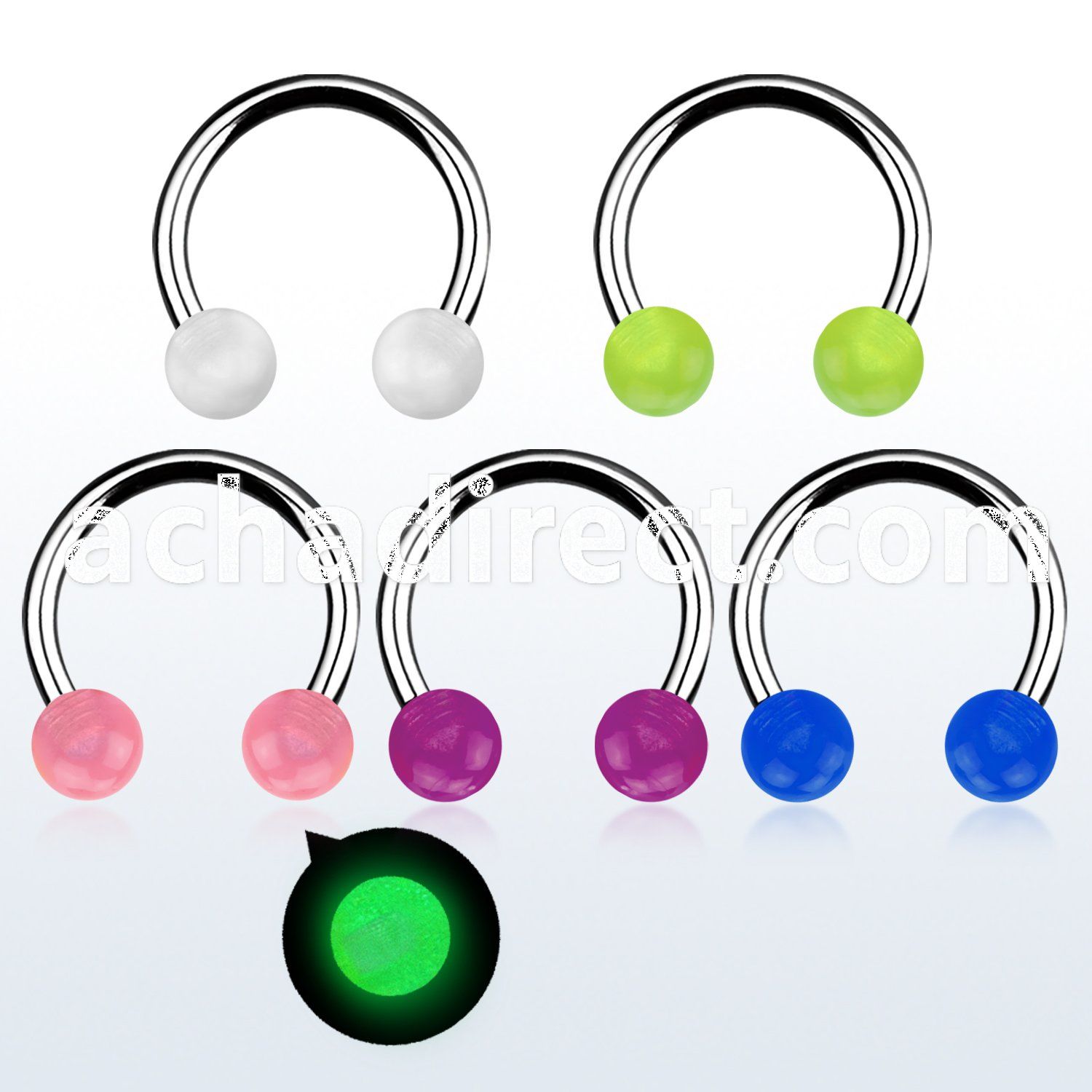 cbgl 316l steel circular barbell w glow in the dark ball