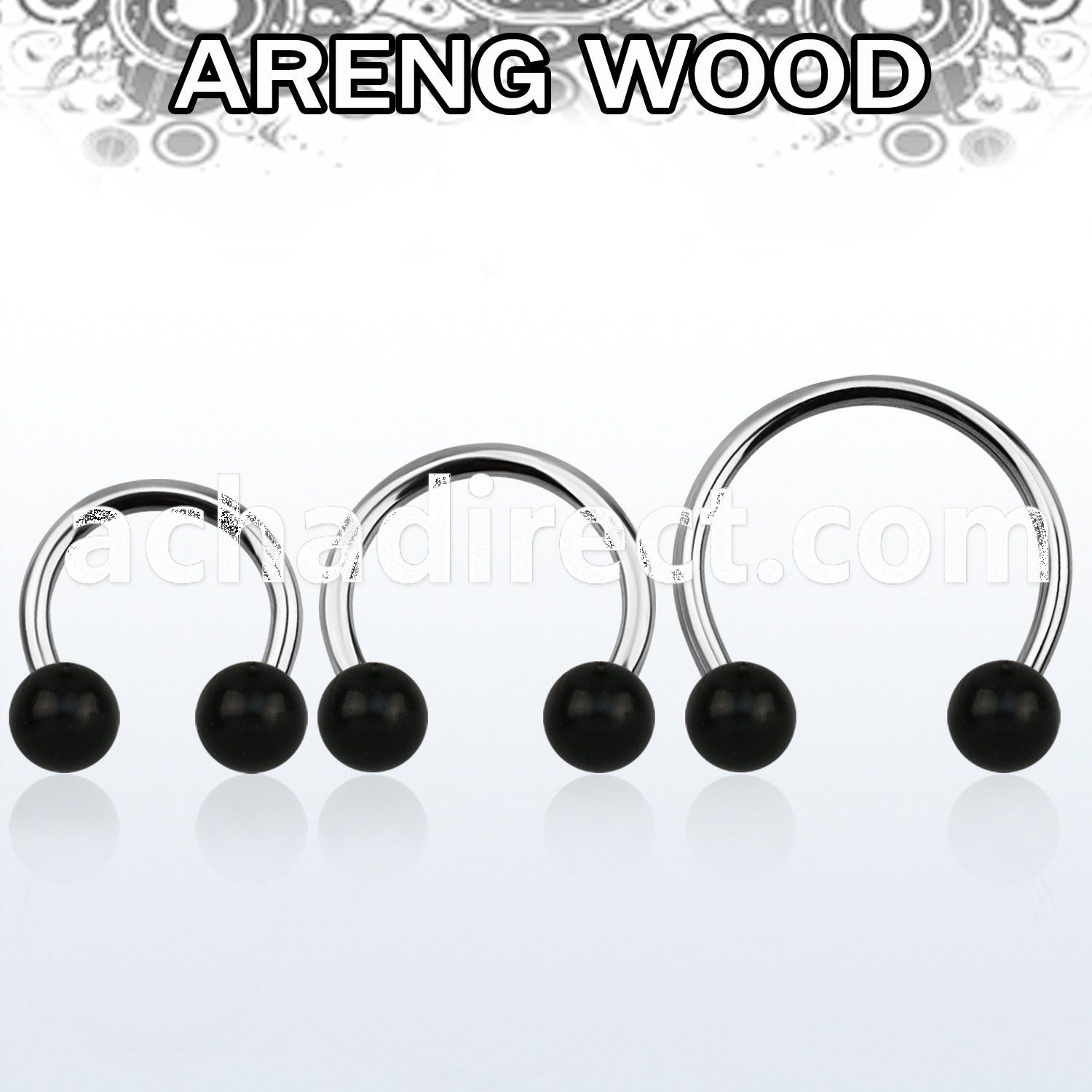 cbmar8l xxl steel circular barbell, 14g w 8mm areng wood balls