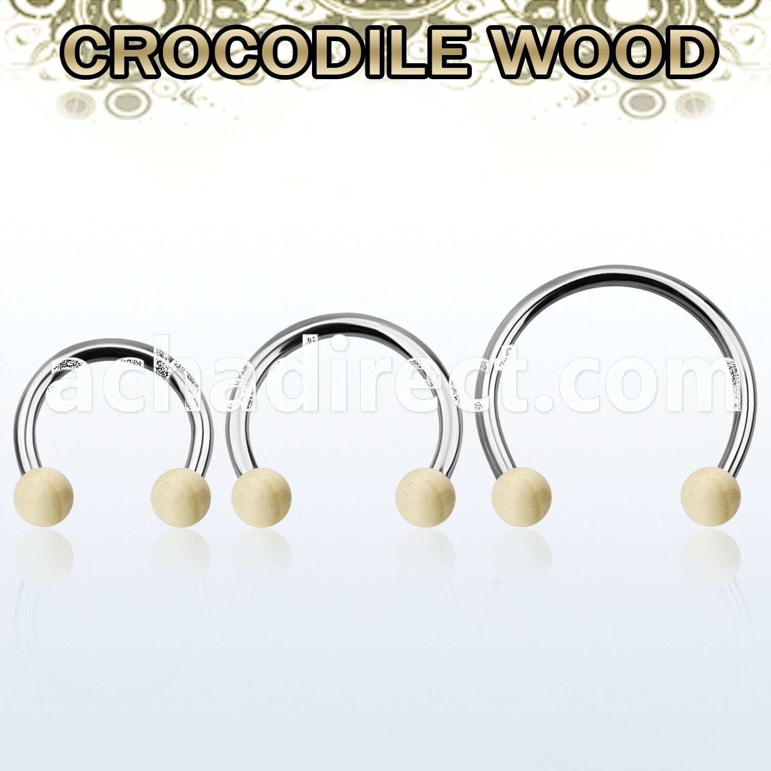 cbmcr5l xxl steel circular barbell 14g w 5mm crocodile wood ball