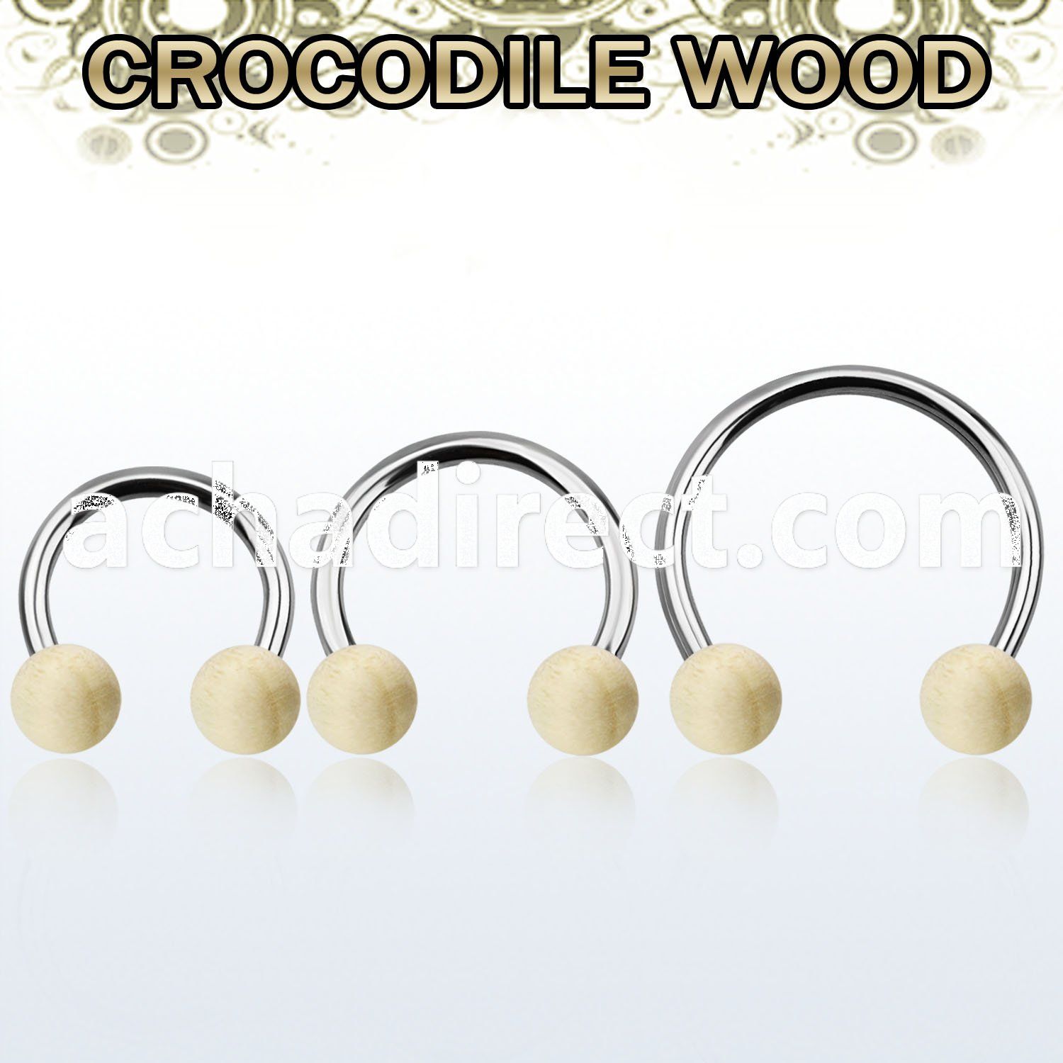 cbmcr8l xxl steel circular barbell 14g w 8mm crocodile wood ball