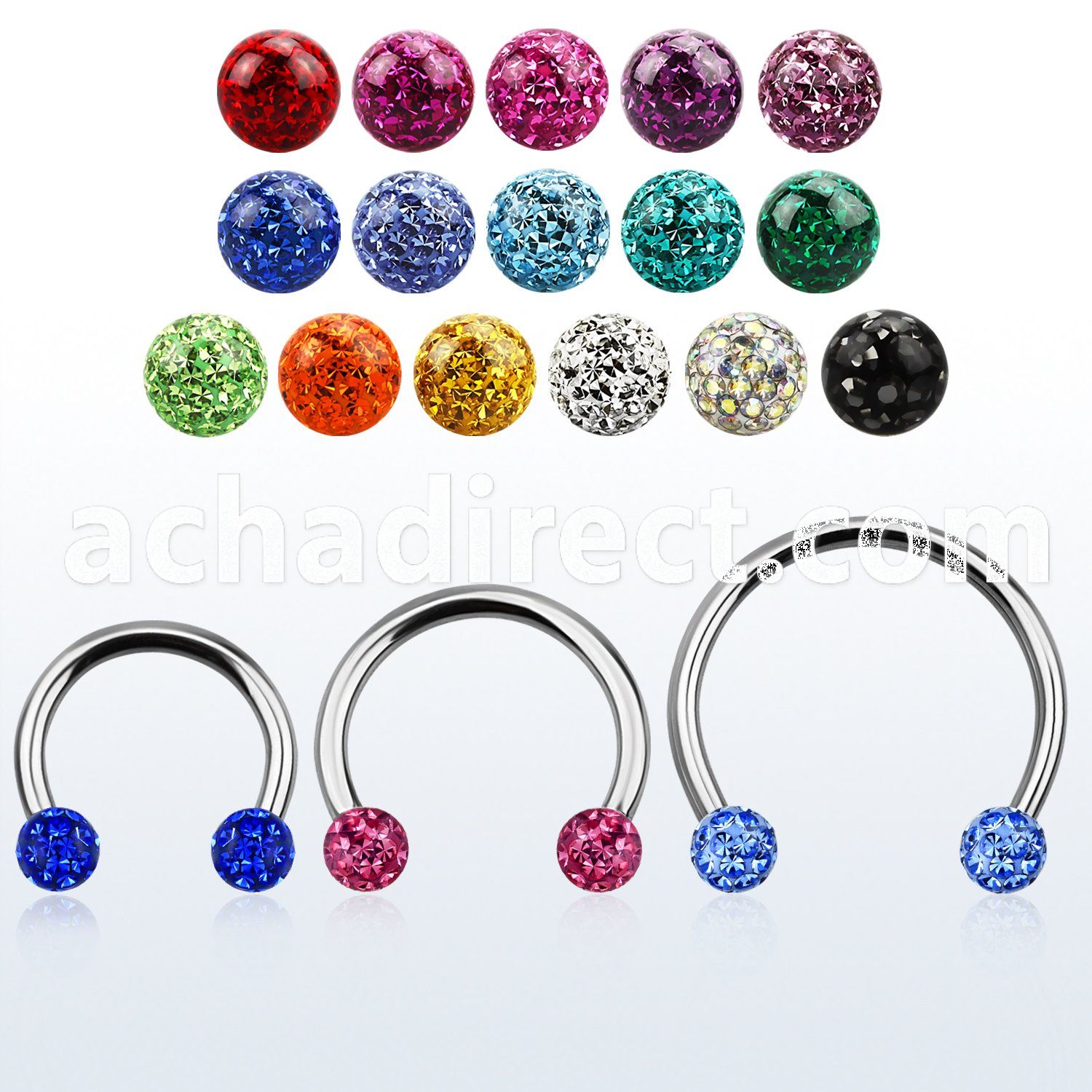 cbmf5l xxl steel circular barbell, 14g w 5mm multi crystal ball