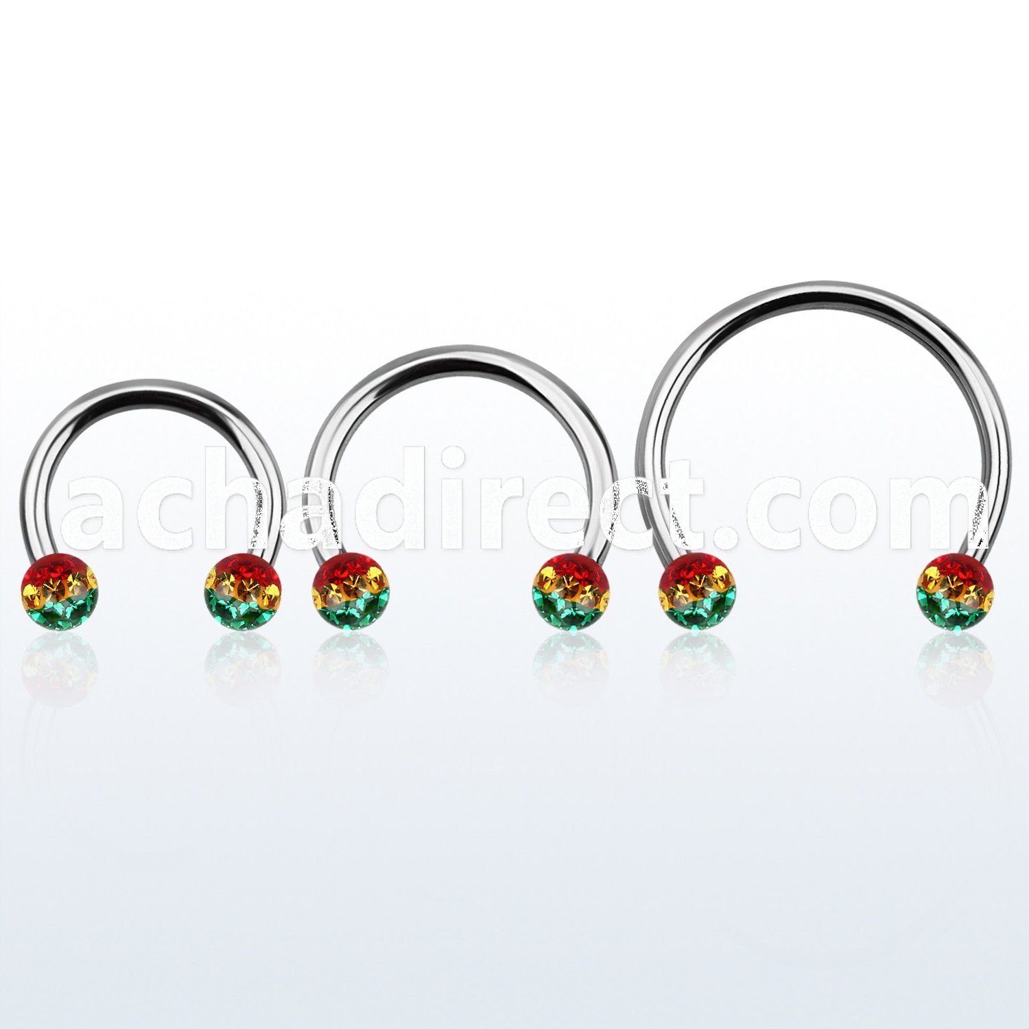 cbmfr5l xxl steel cbr, 14g w 5mm ball w rasta color stripes