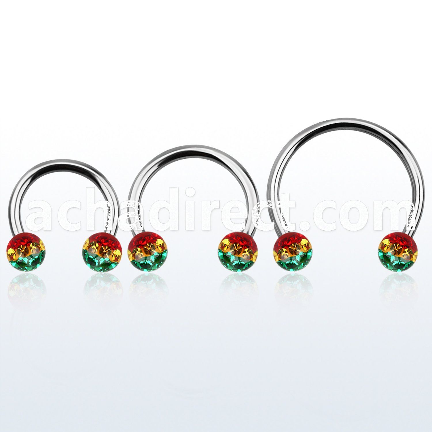 cbmfr6l xxl steel cbr, 14g w 6mm ball w rasta color stripes