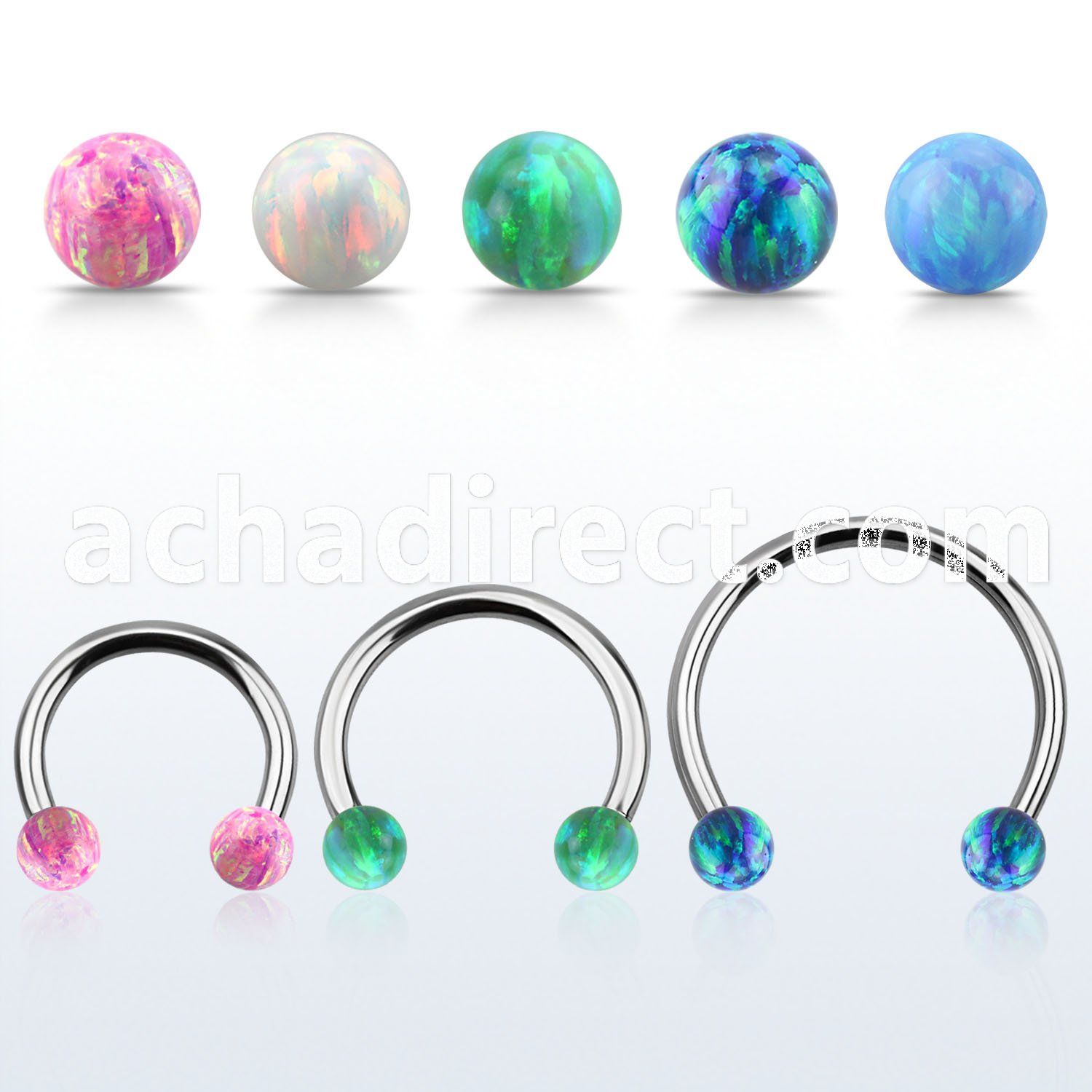 cbmop5l xxl steel circular barbell, 14gw 5mm synthetic opal ball