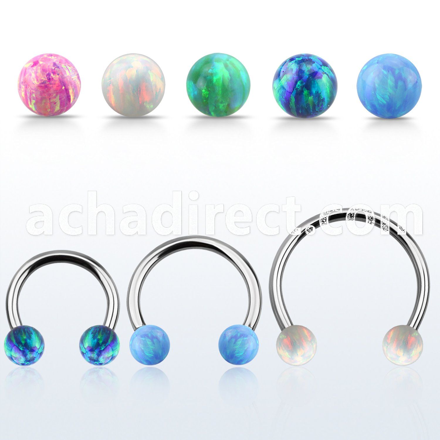 cbmop6l xxl steel circular barbell, 14gw 6mm synthetic opal ball