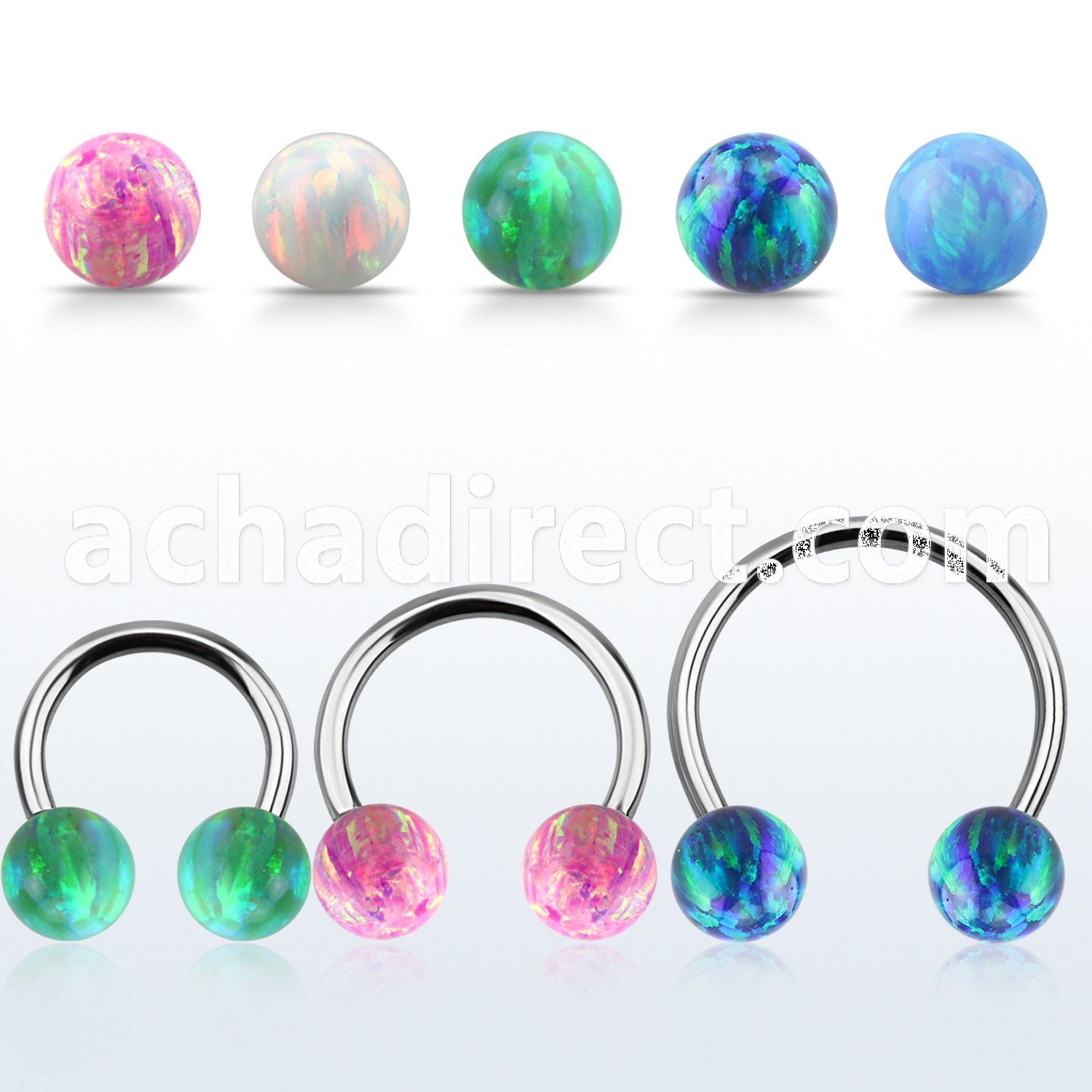 cbmop8l xxl steel circular barbell, 14gw 8mm synthetic opal ball