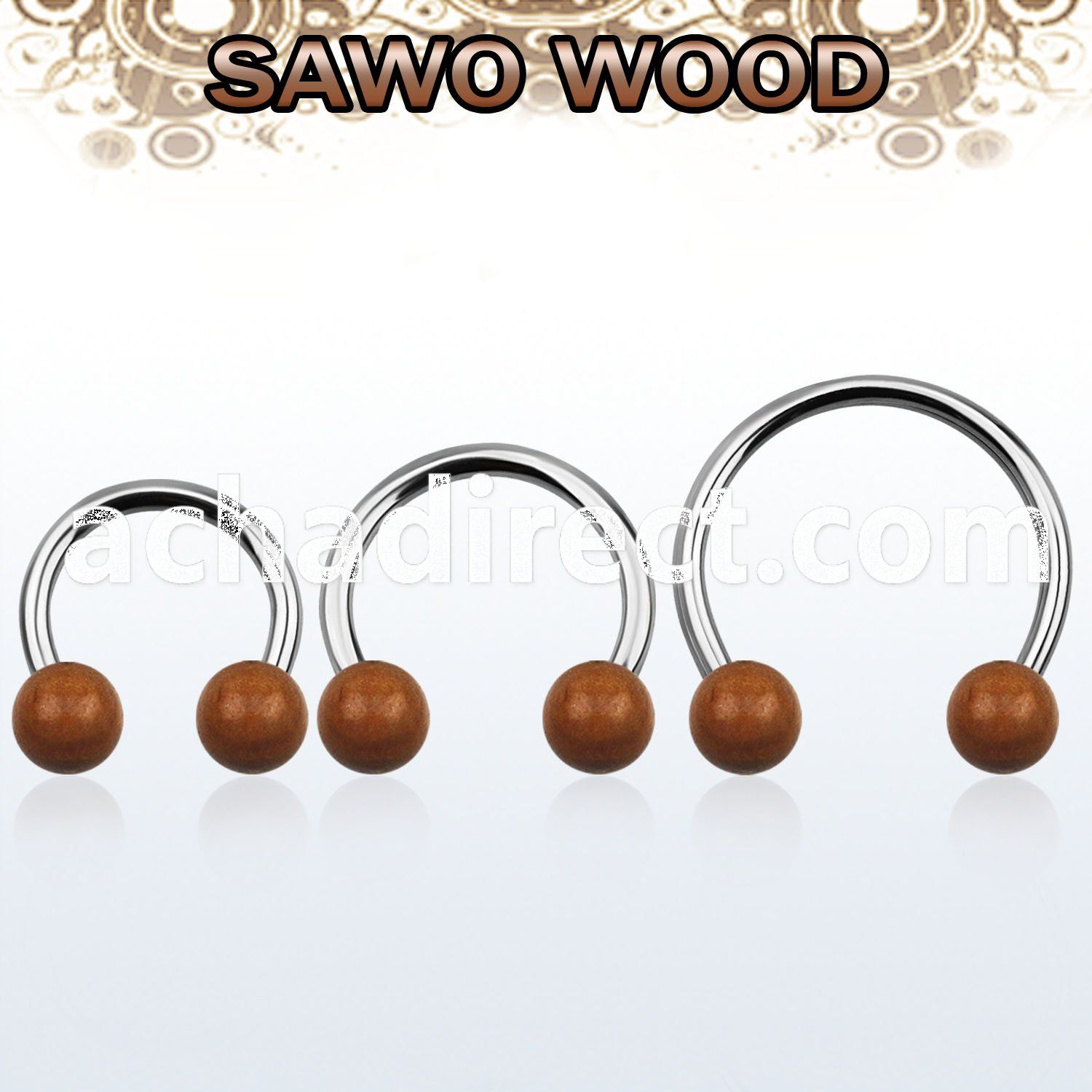 cbmsw8l xxl steel circular barbell, 14g w 8mm sawo wood balls