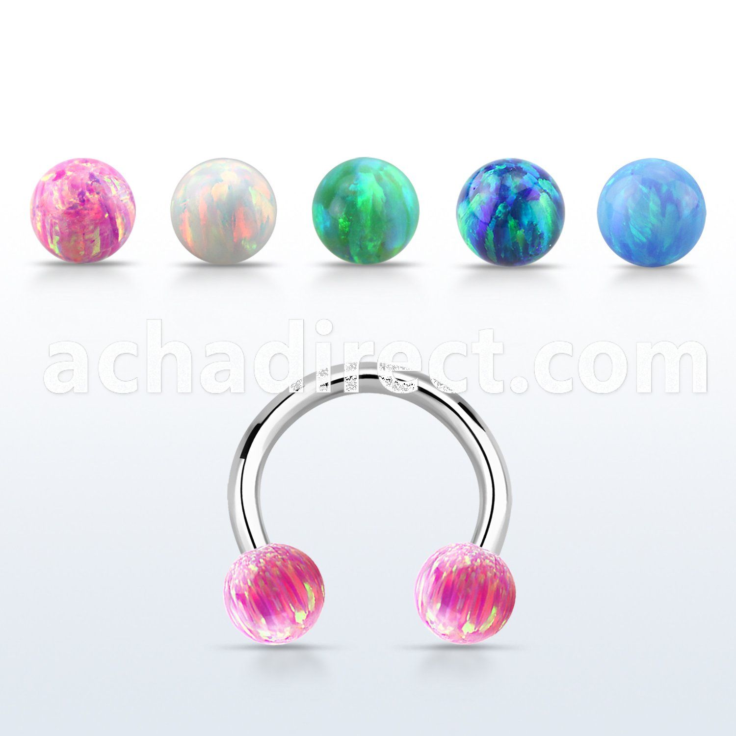 cbop5 316l steel circular barbell w 5mm synthetic opal balls