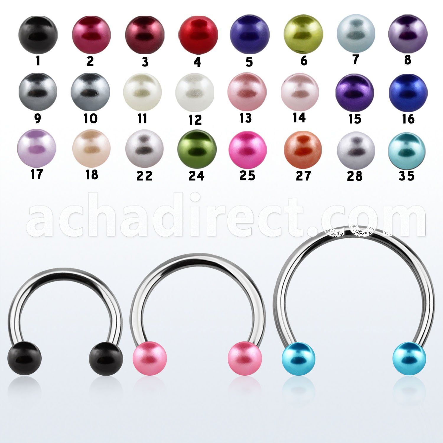 cbprl xxl steel circular barbell, 14g w 5mm faux pear balls