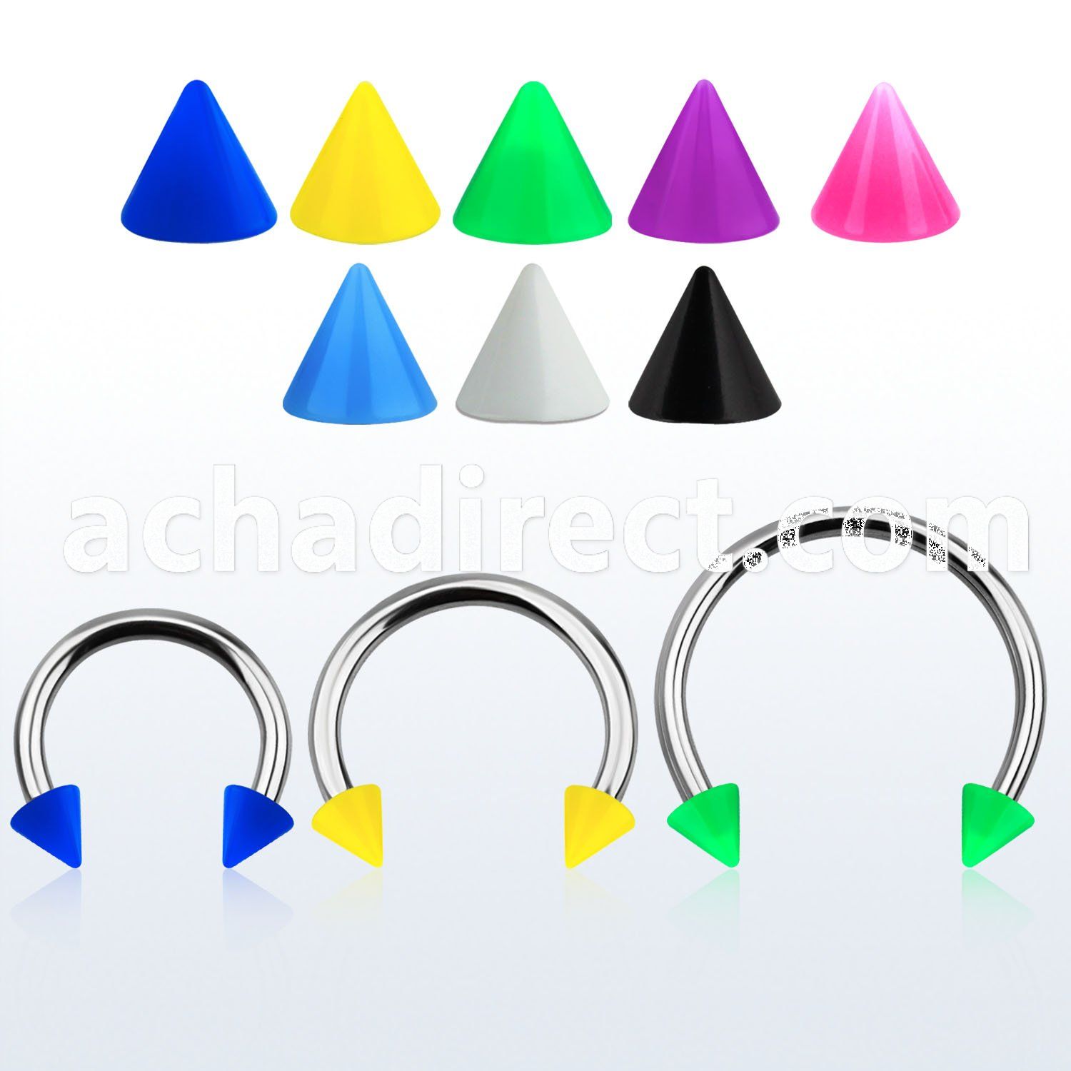 cbsacn5l xxl steel circular barbell, 14g w 5mm solid color cones