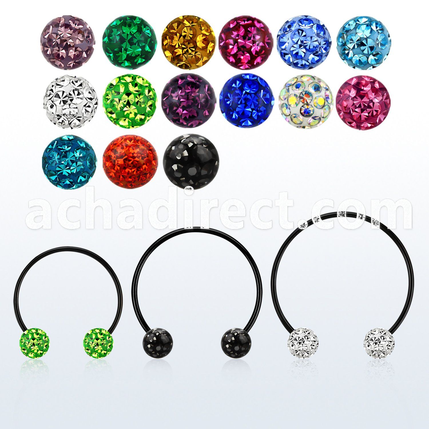 cbstf5l xxl anodized steel cbr, 16g w 5mm multi crystal balls