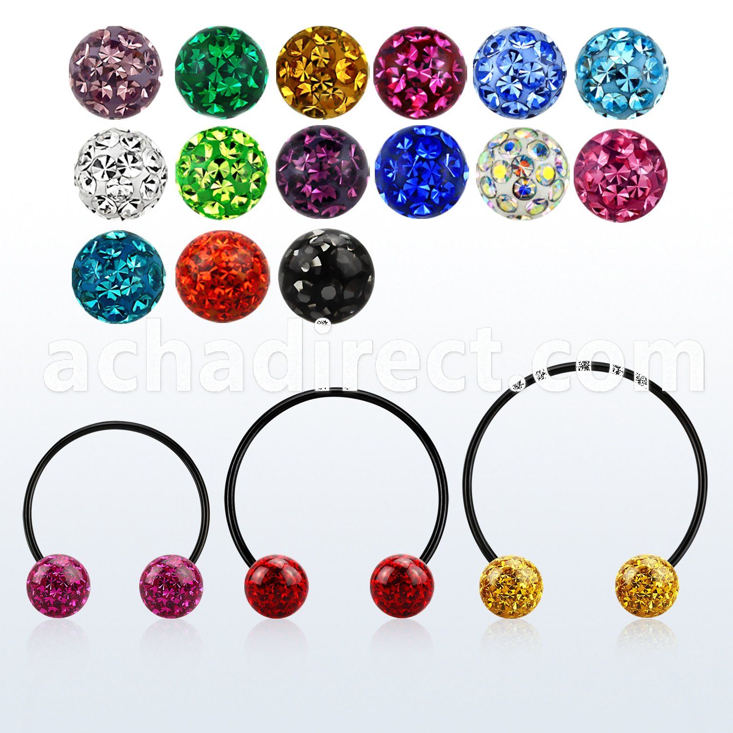 cbstf6l xxl anodized steel cbr, 16g w 6mm multi crystal balls