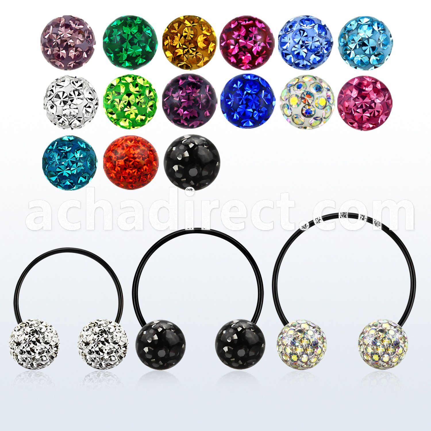 cbstf8l xxl anodized steel cbr, 16g w 8mm multi crystal balls