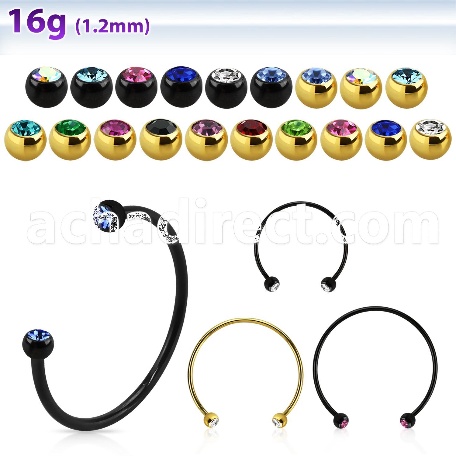 cbstjb3l xxl anodized steel cbr, 16g w 3mm jewel balls w crystals