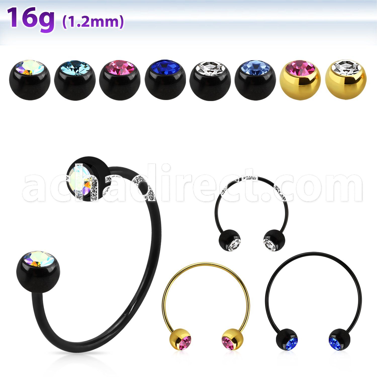 cbstjb5l xxl anodized steel cbr, 16g w 5mm jewel balls w crystals