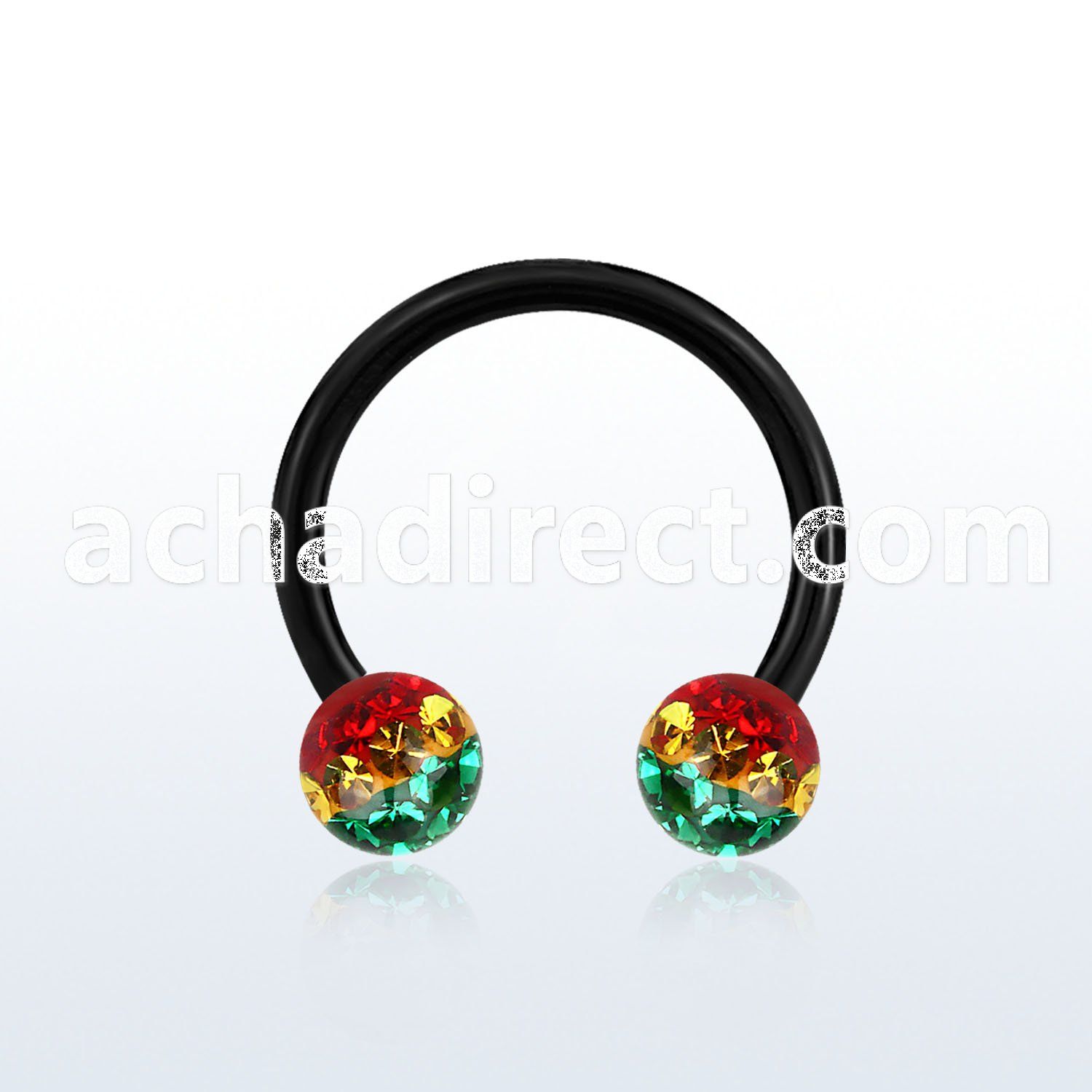 cbtfr5r anodized 316l circular barbell w rasta stripes crystal