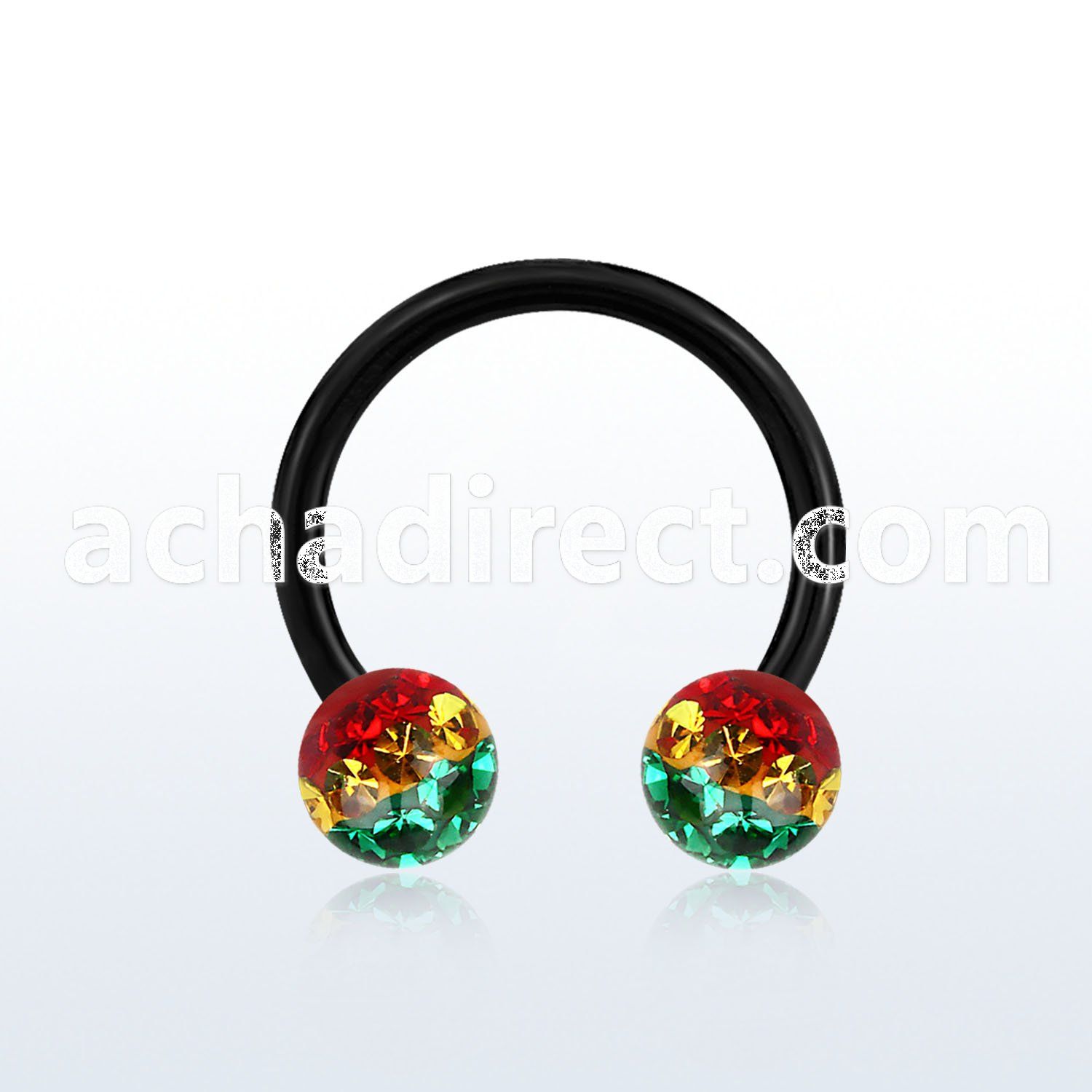 cbtfr6r anodized 316l circular barbell w rasta stripes crystal