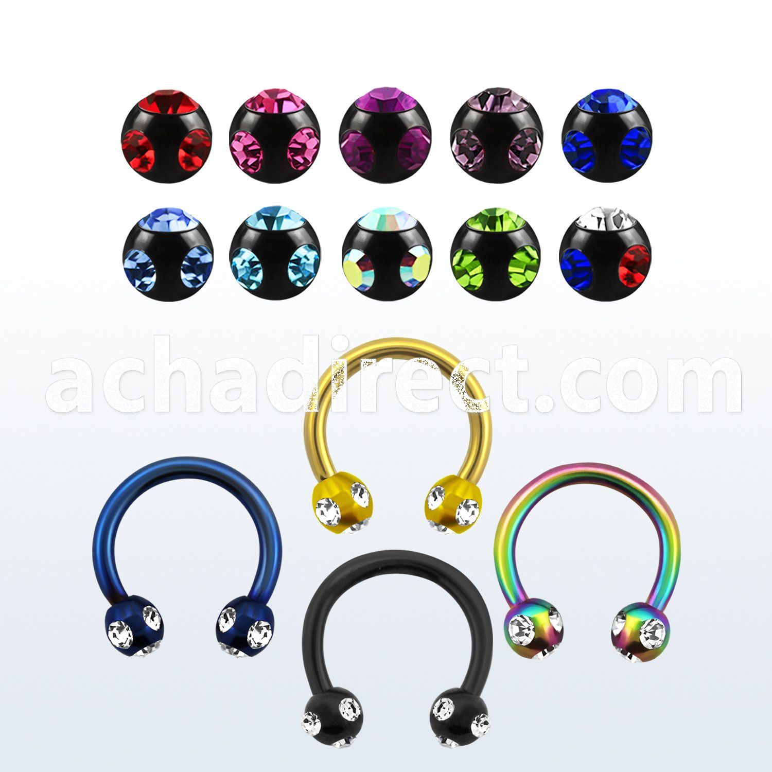 cbtjb3 pvd plated 316l circular barbell w multi jewel ball