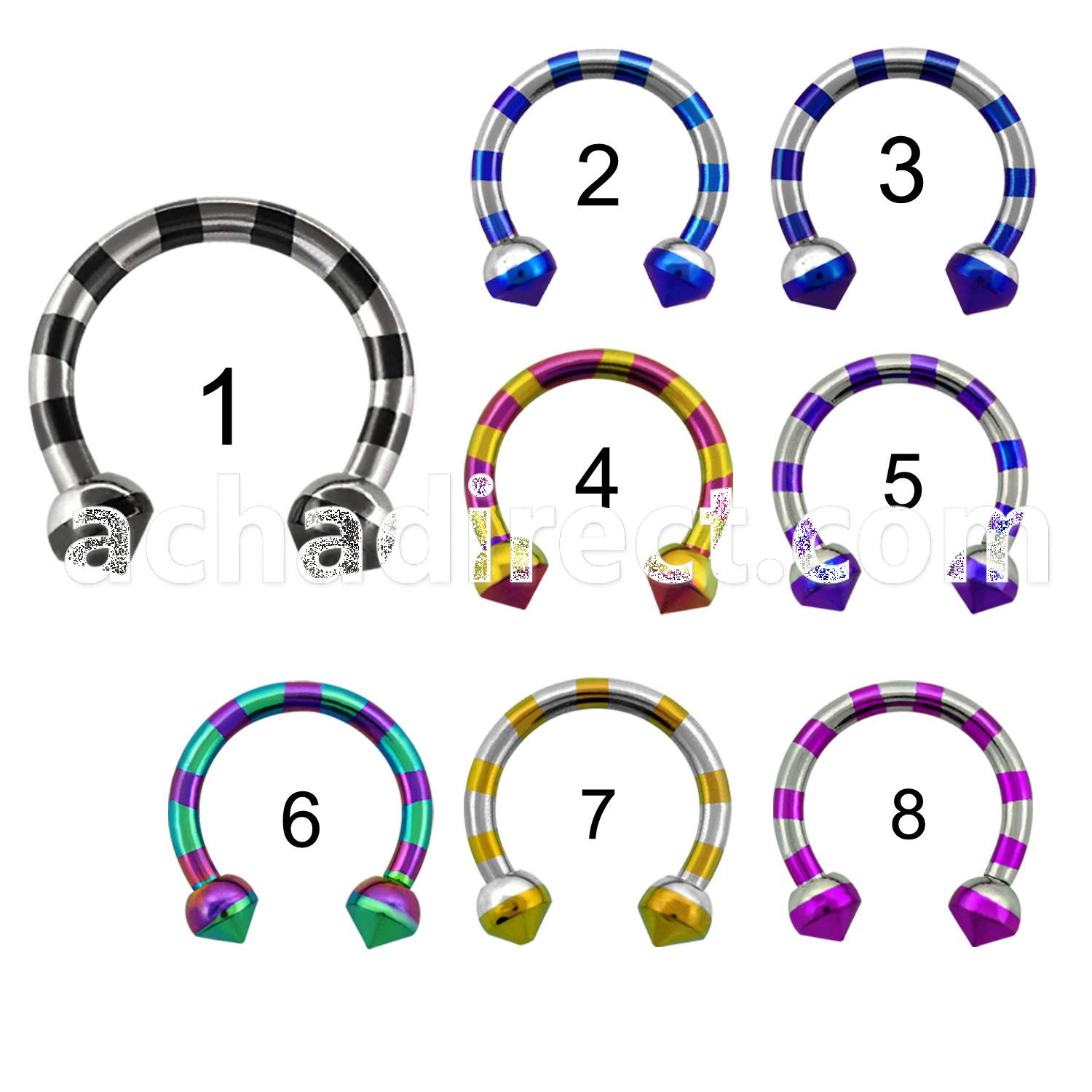 cbtl16 zebra striped pvd 316l steel barbell w half ball cone