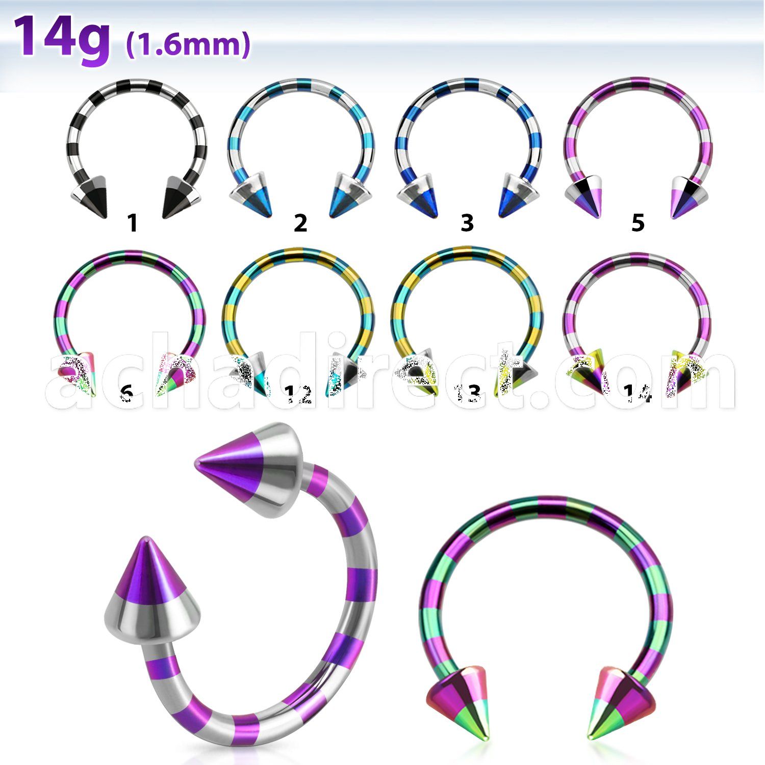 cbtln14 zebra striped pvd plated 316l steel circular barbell