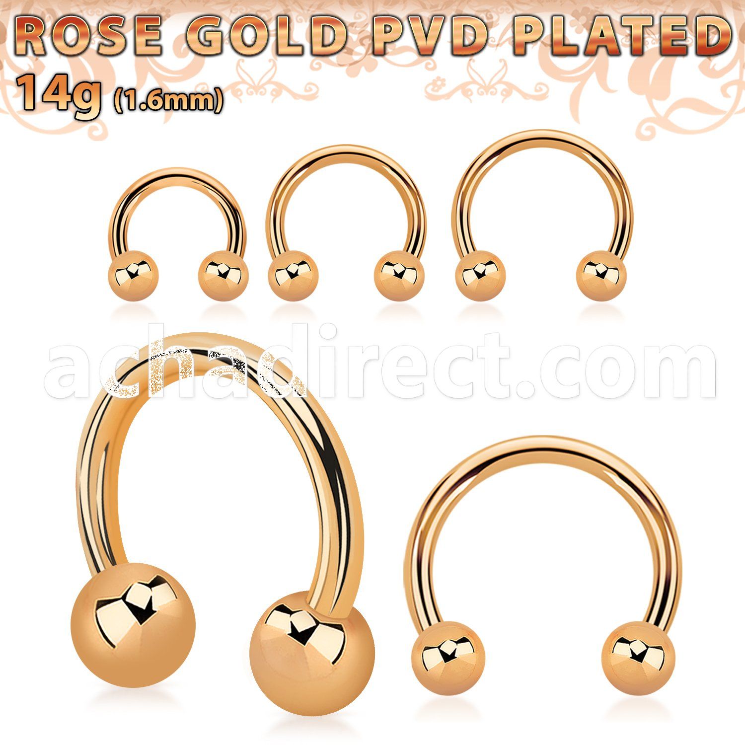 cbttb4 rose gold steel circular barbell w 2 4mm balls